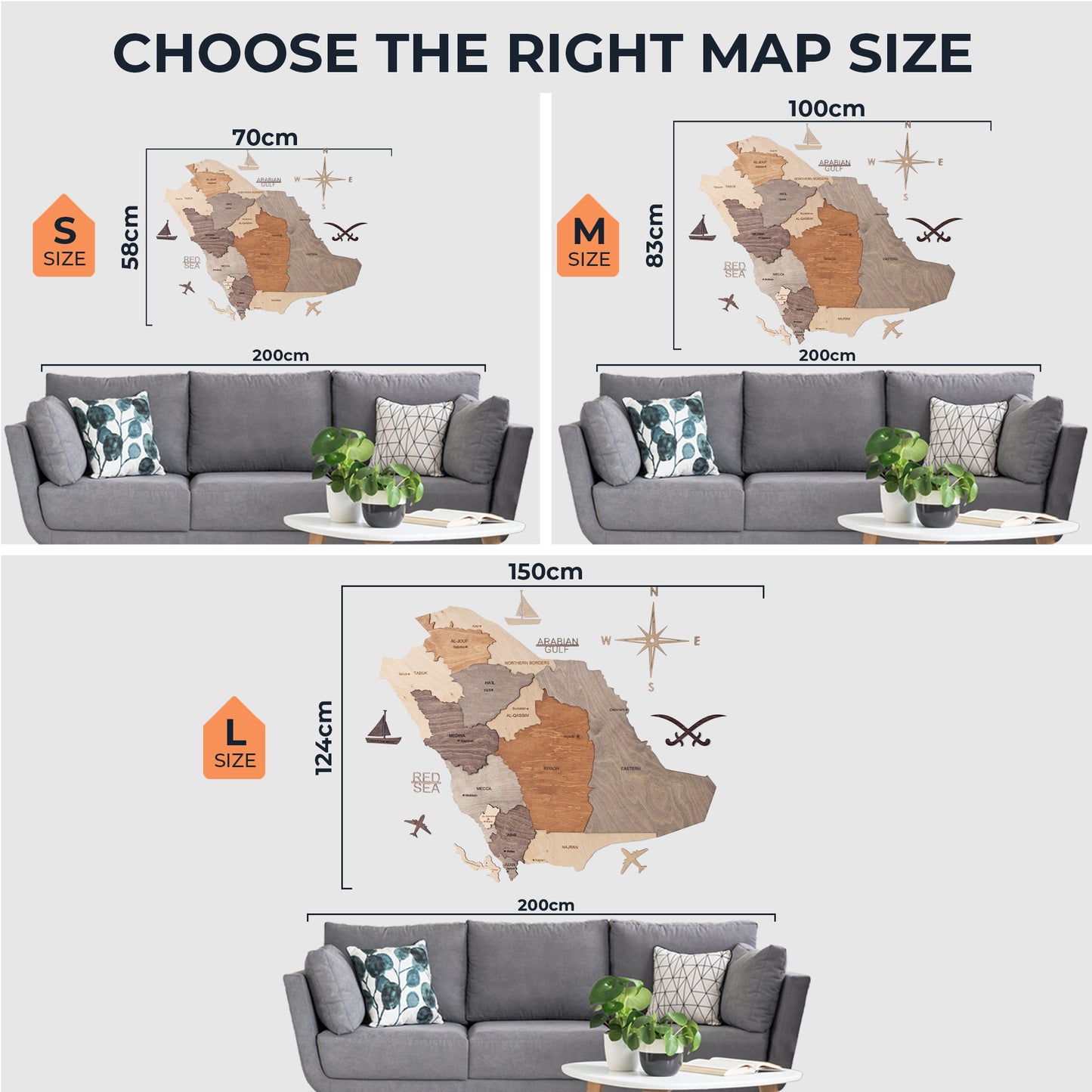 خريطة المملكة العربية السعودية ثلاثية الأبعاد خشبية - متعددة الألوان