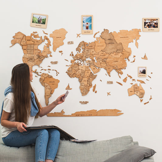 3D Wooden World Map in light finish – premium handcrafted wall décor for homes and offices in UAE and GCC