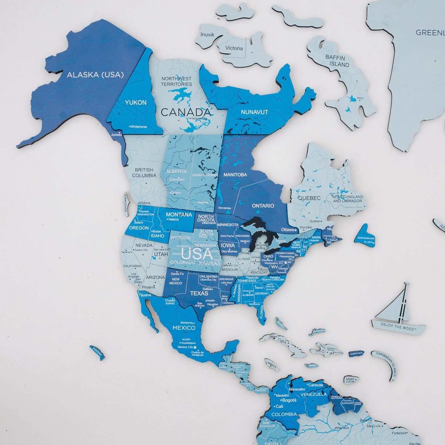 Azure Wooden World Map - Premium travel-inspired wall art.