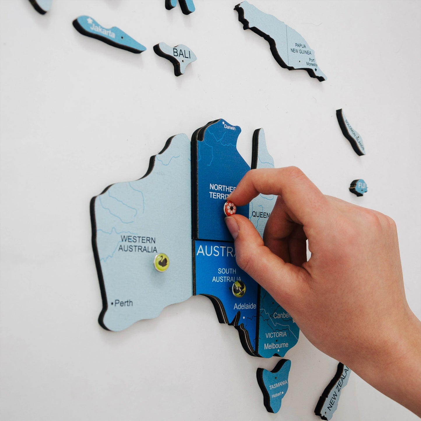 3D Wooden World Map Azure - Elegant decor for GCC homes.