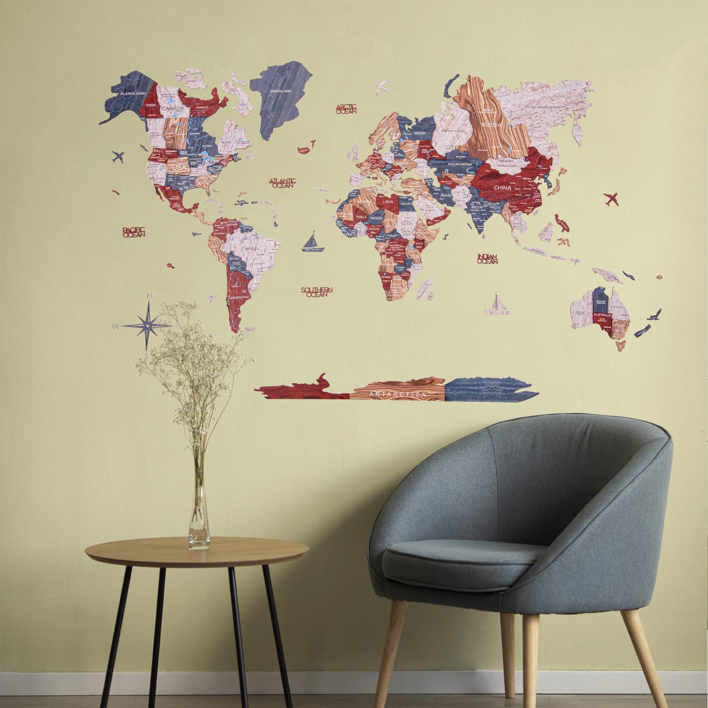 Wood World Map Boho - Unique holiday gift for travel lovers.