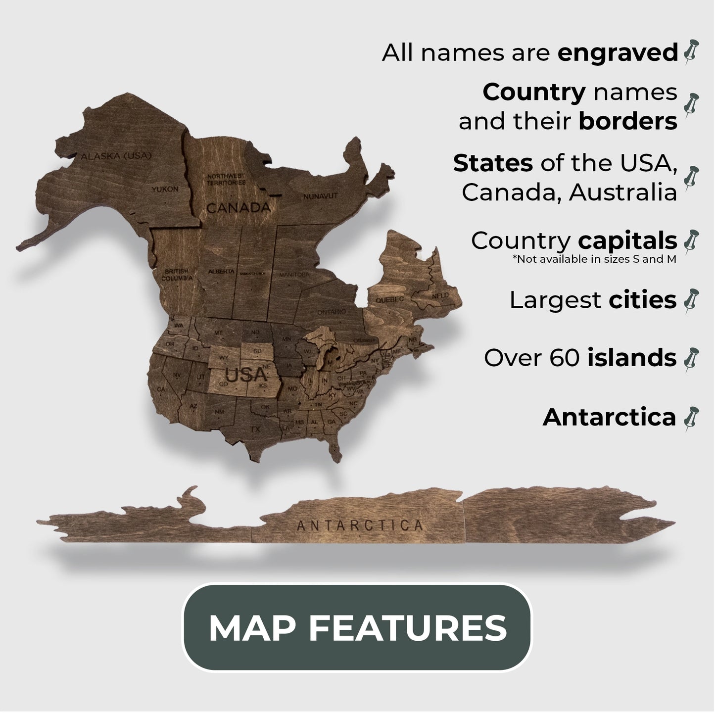 Wooden Map Dark Walnut - Stylish Wall Art for Modern Interiors