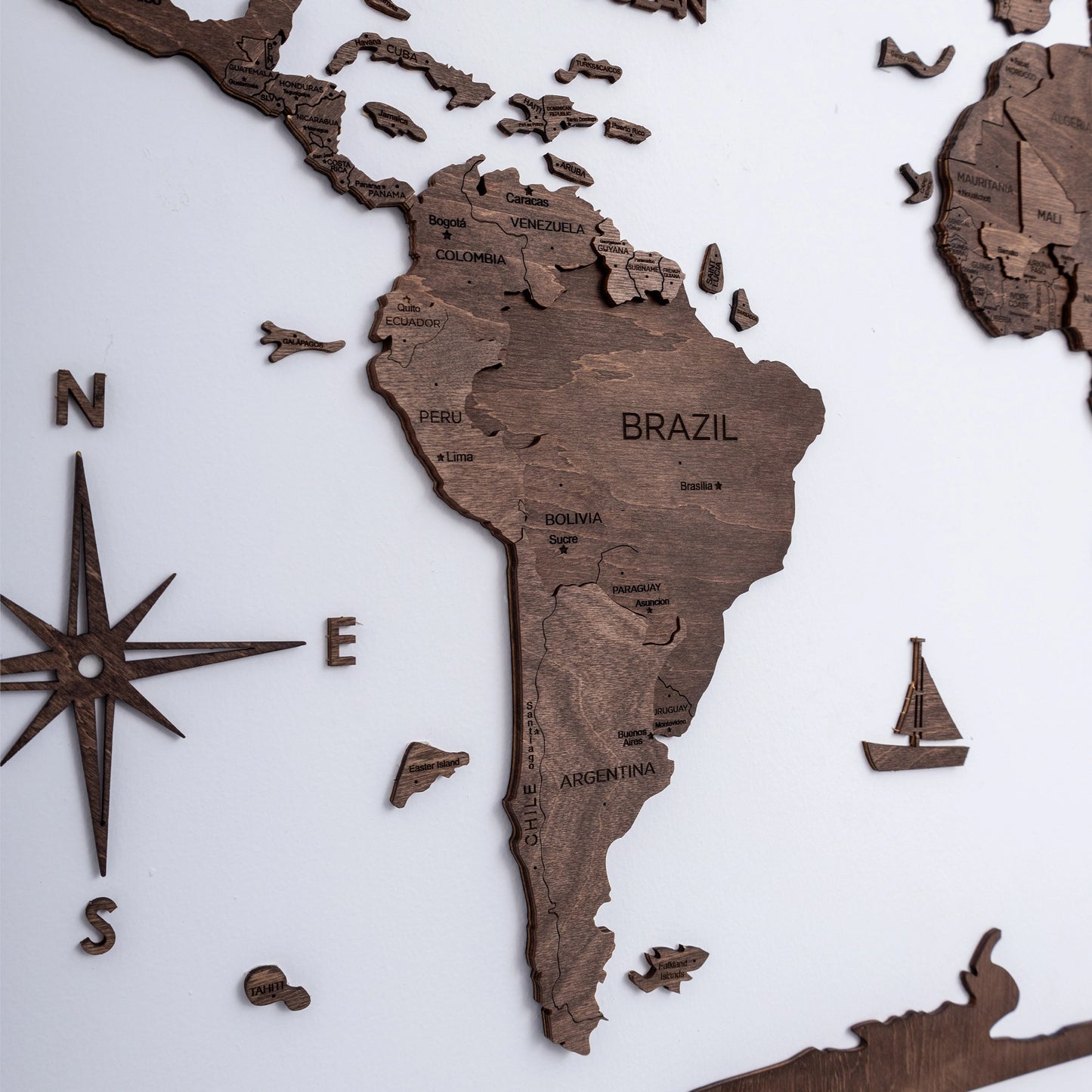 Handcrafted Dark Walnut Map - Unique Office or Home Gift