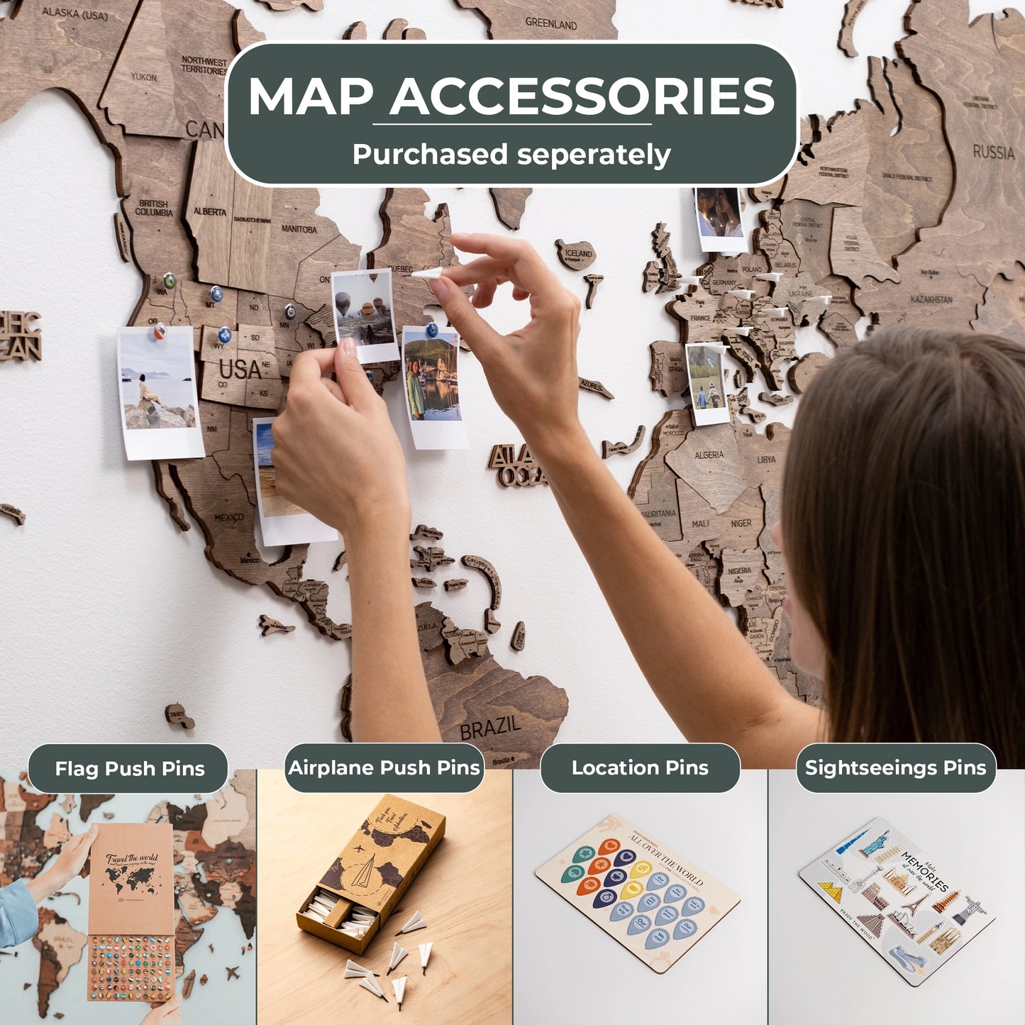 Light Wooden Map - Personalized Travel Wall Decor