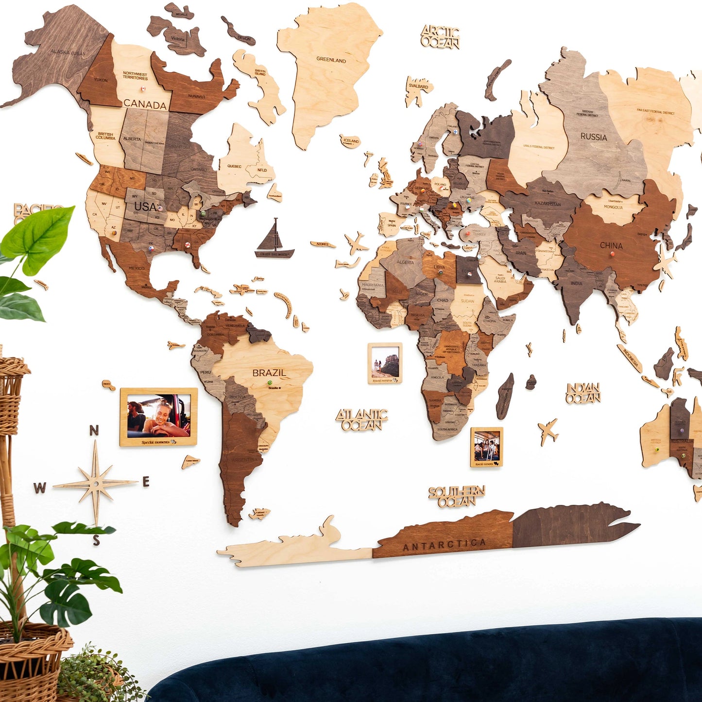 Creative Home Wall Art - Multicolor 3D Wooden Map