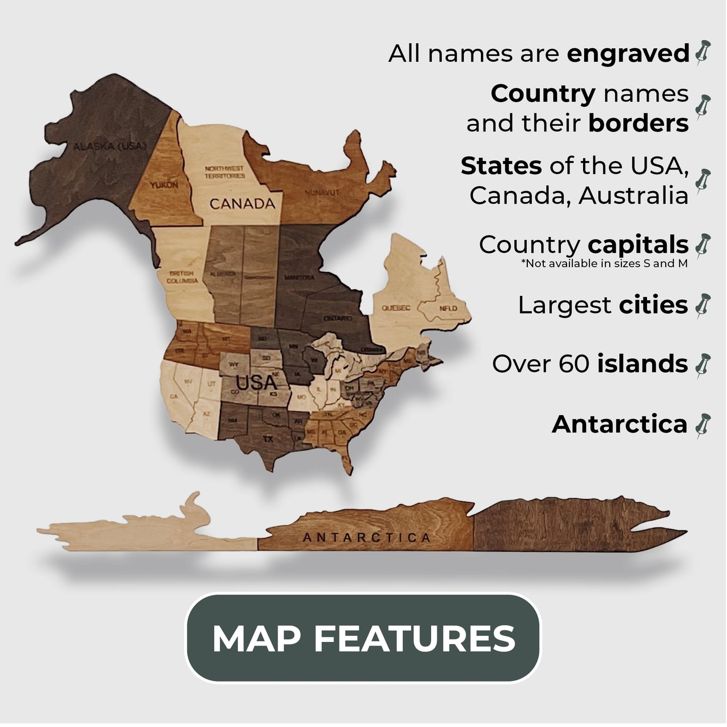 3D Wooden Map Multicolor - Eco-Friendly Travel Decor for Living Rooms