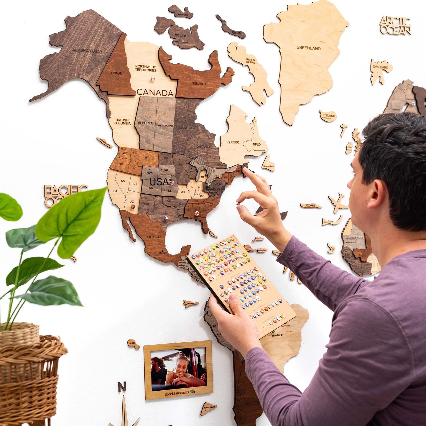 Wooden World Map Multicolor - Personalized Travel-Inspired Decor