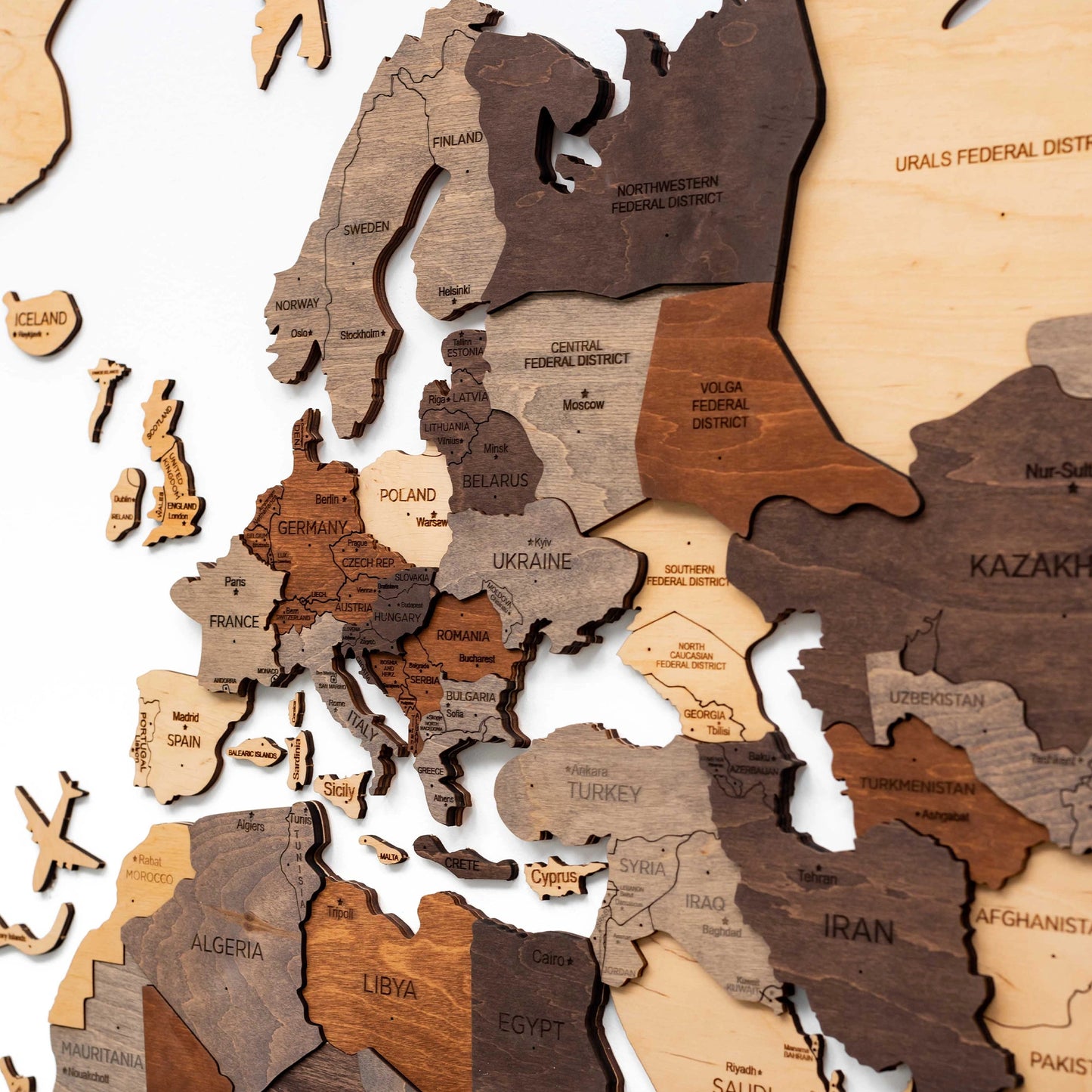 Multicolor 3D Wooden Map - Elegant Home Wall Art