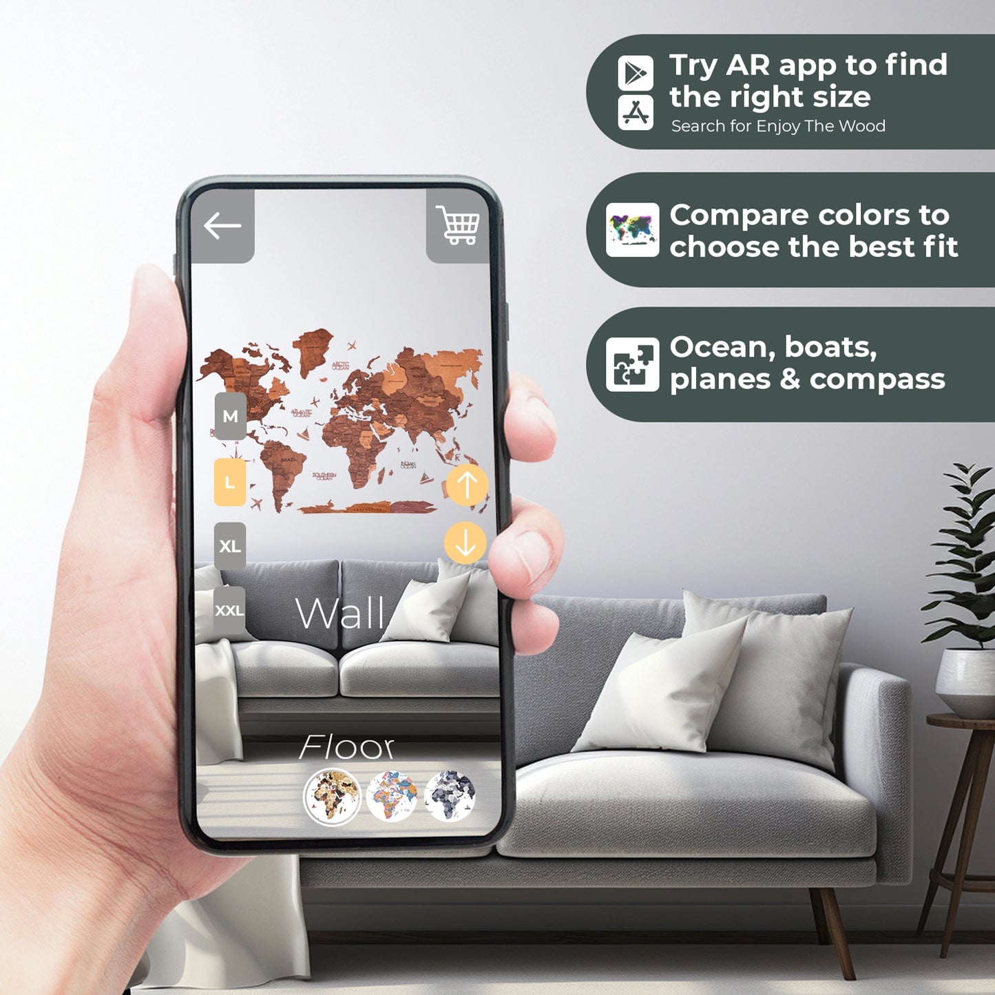 Modern Office Decor - Oak Wooden World Map