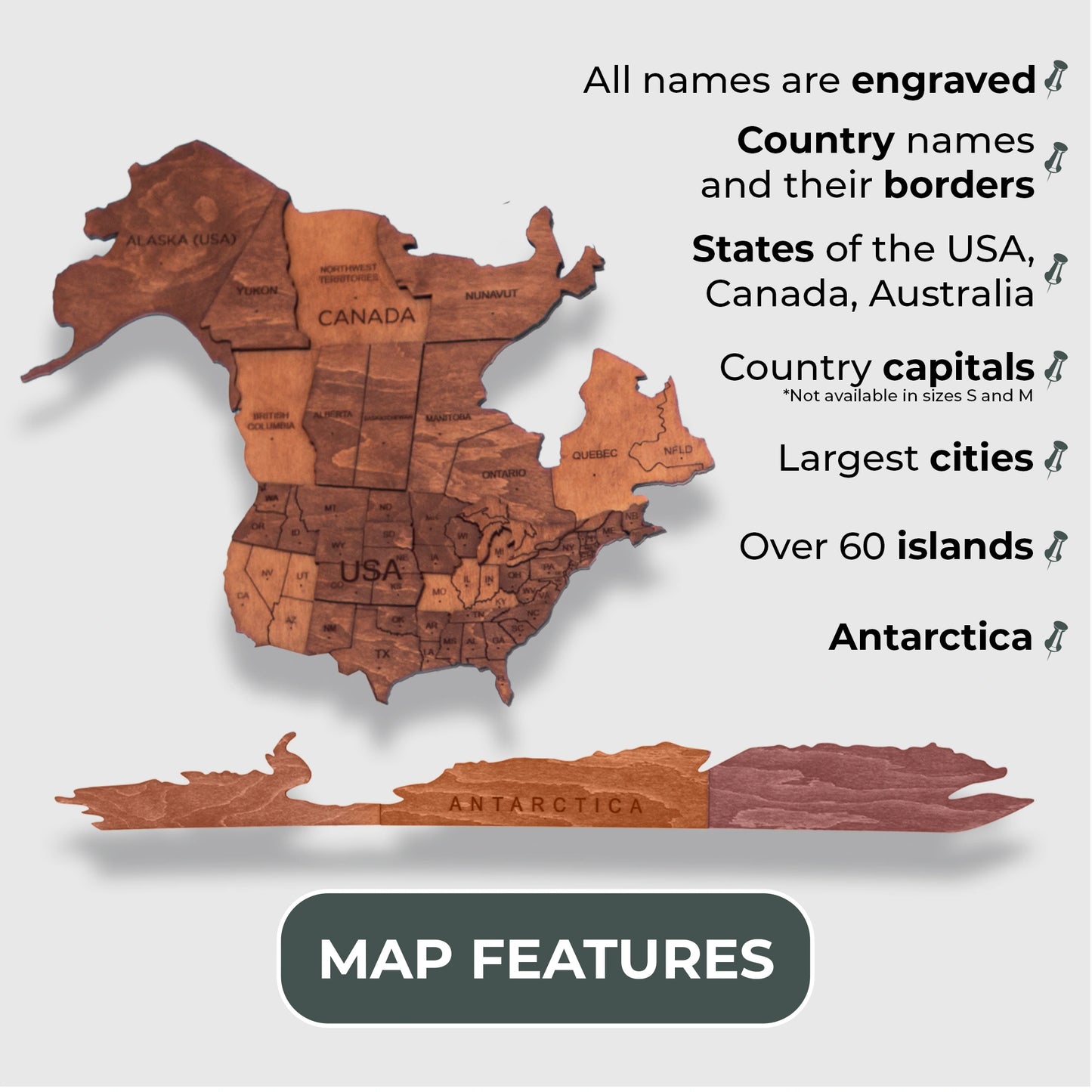 3D Wooden Map Oak - Personalized Office Wall Art