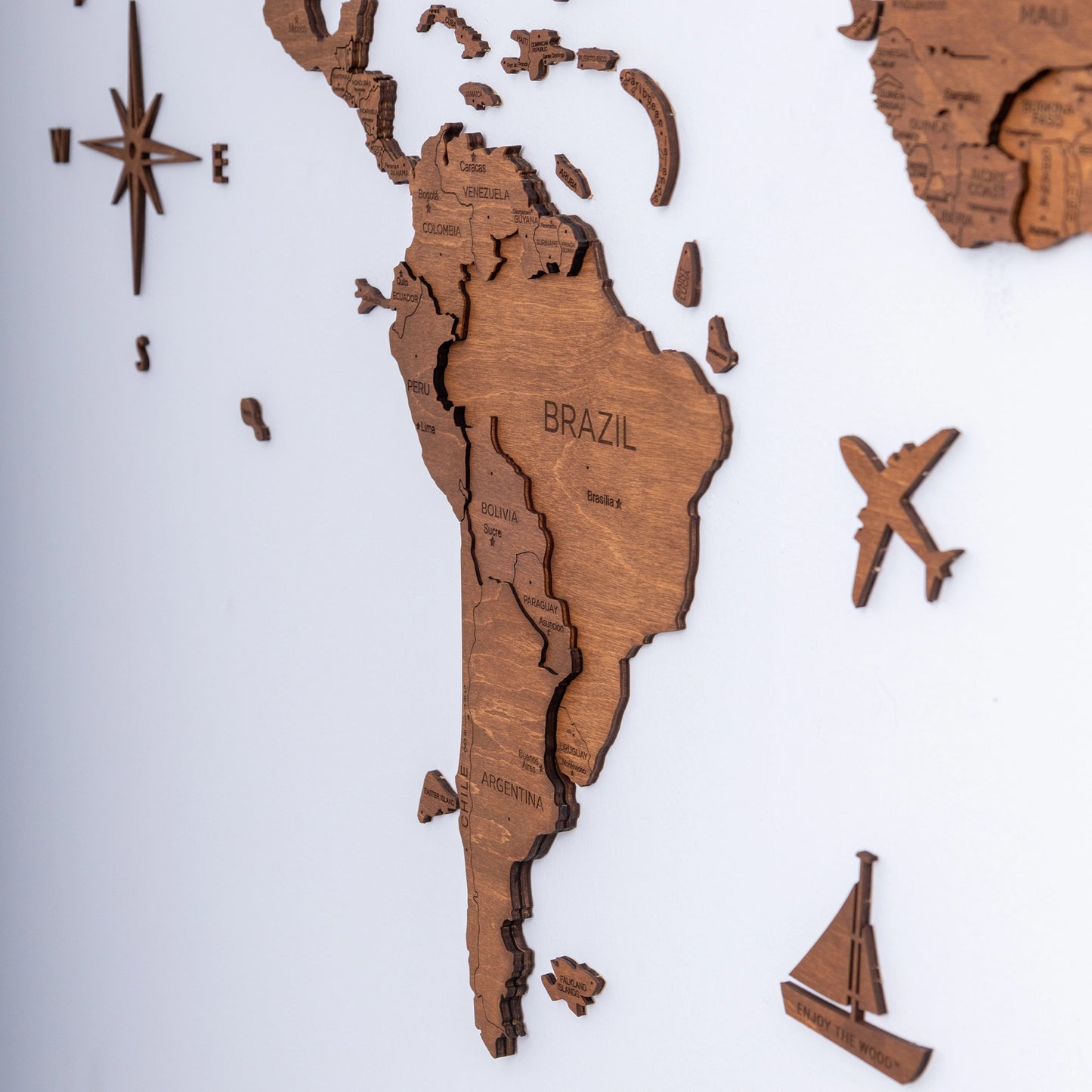 Handcrafted Oak Map - Artistic Wall Decor for Travelers