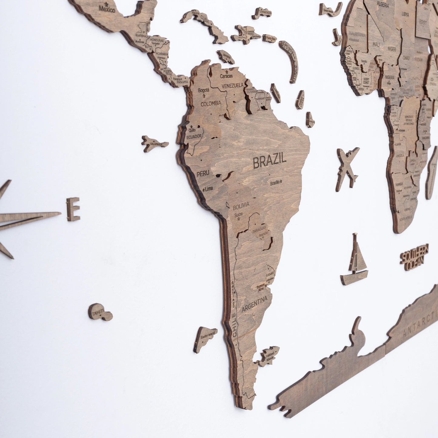 Modern Office Wall Art - Terra 3D Wooden Map