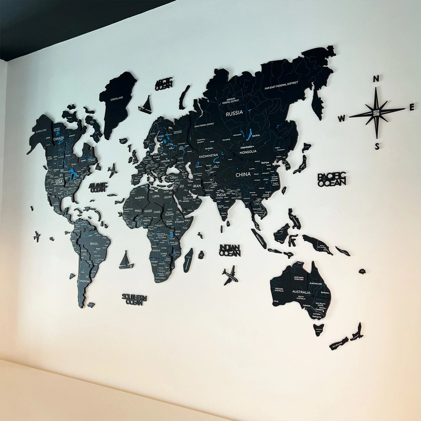 Midnight Wooden World Map - Stylish decor for GCC homes and offices.