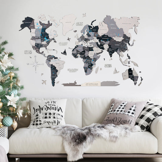 3D Wooden World Map Nordik - Elegant wall decor for travel enthusiasts.