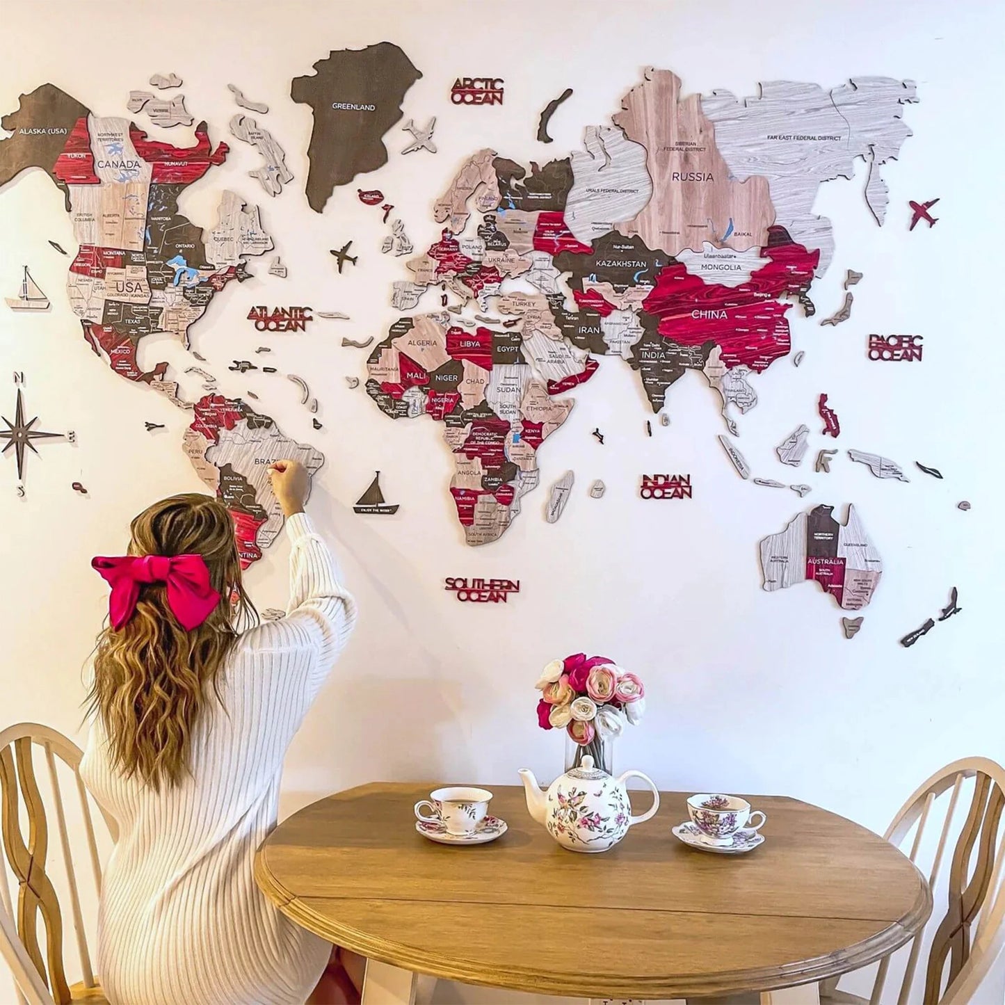 Wood World Map Urban - Unique holiday gift for travel lovers.