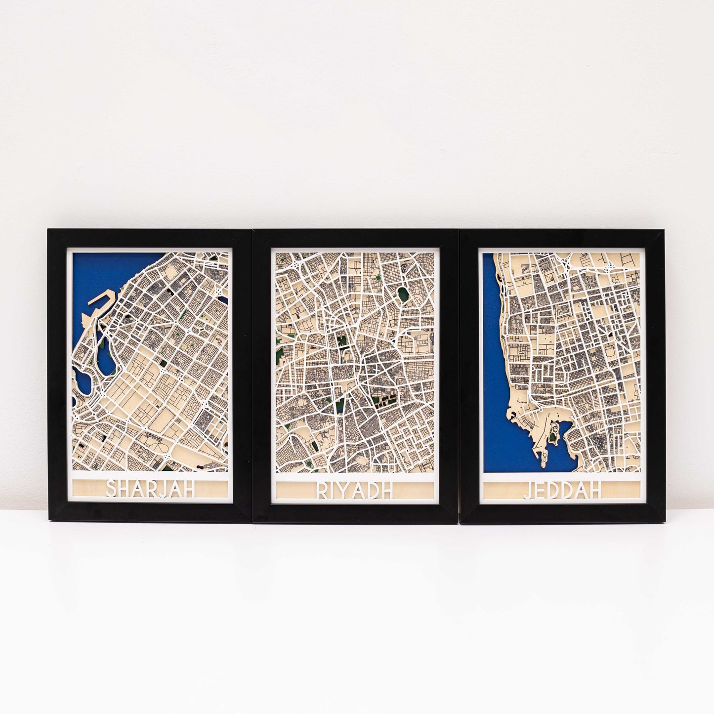 Luxury 3D wooden Jeddah city map – statement wall art for Saudi-inspired interiors