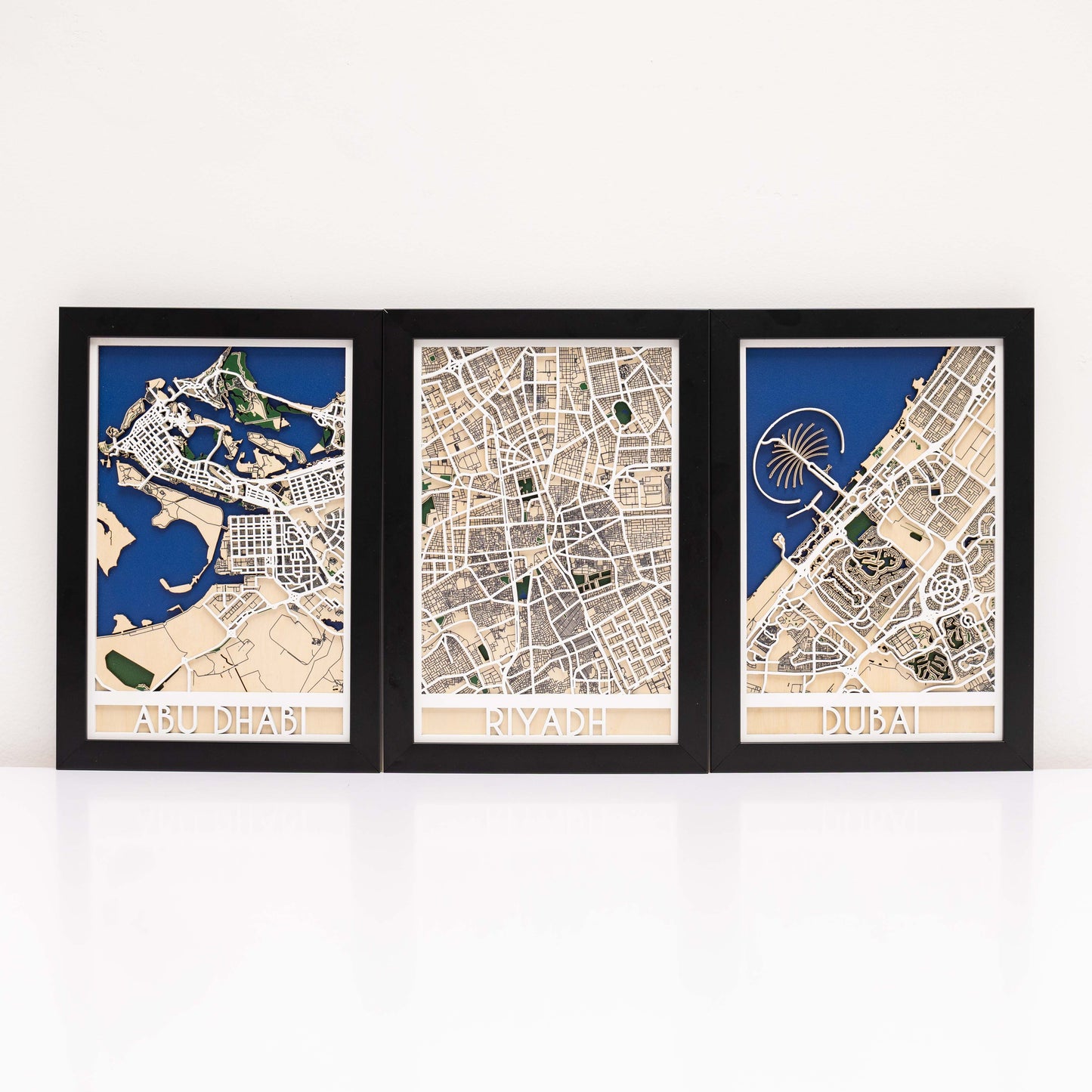 Elegant Abu Dhabi wooden city map – perfect home, office, or corporate wall décor