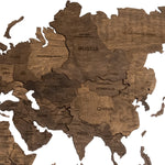 3D Wooden World Map - Dark Walnut