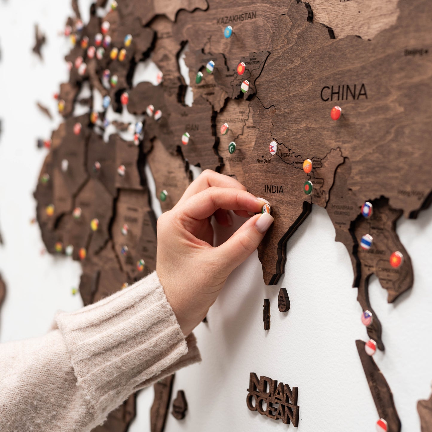 Dark Walnut 3D Wooden Map - Premium Wall Decor for Home & Office