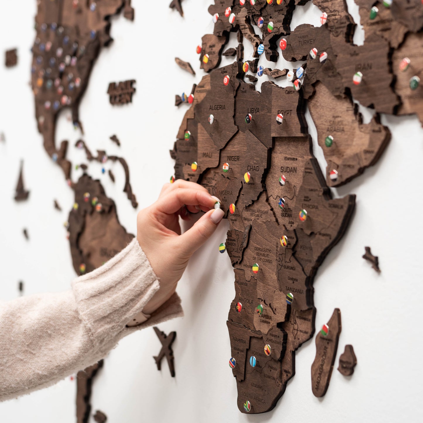 Dark Walnut Wood Map - Perfect Gift for Travel Enthusiasts