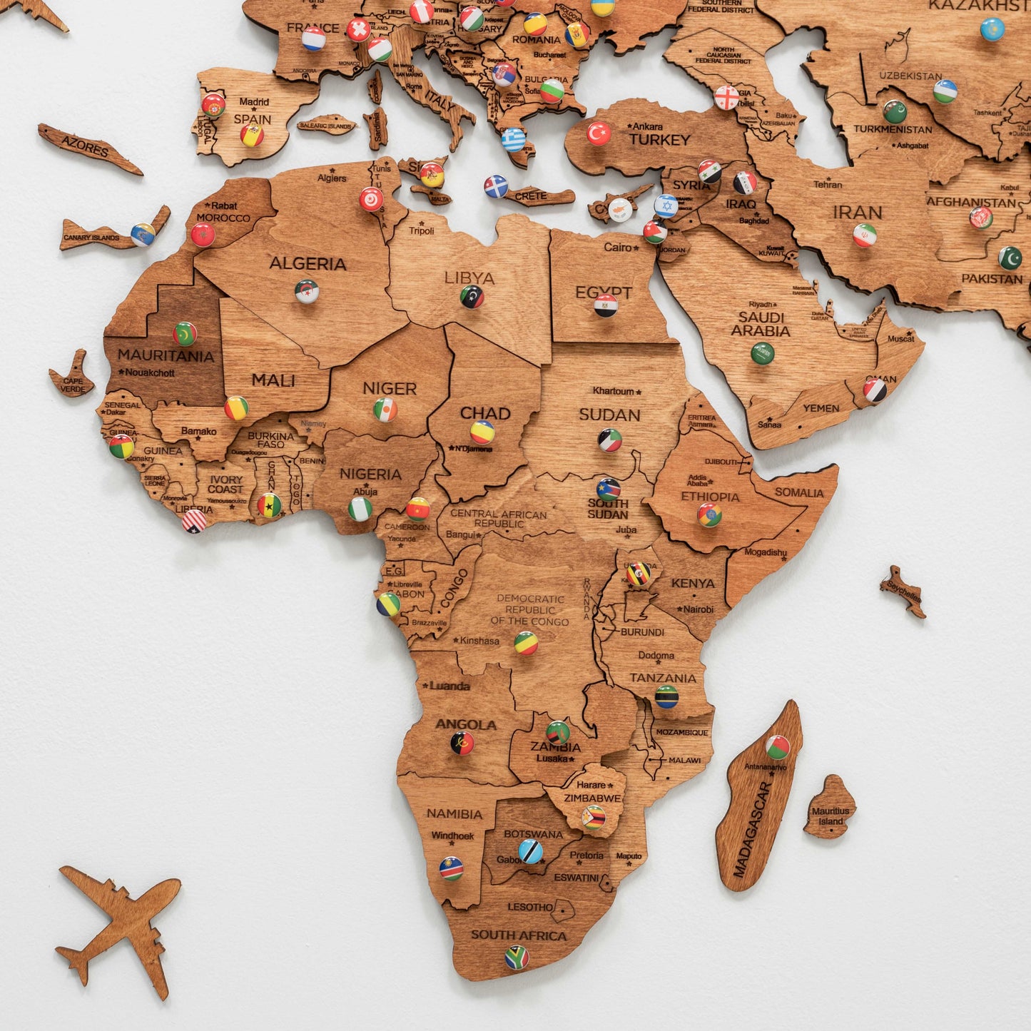 3D Wooden World Map - Oak