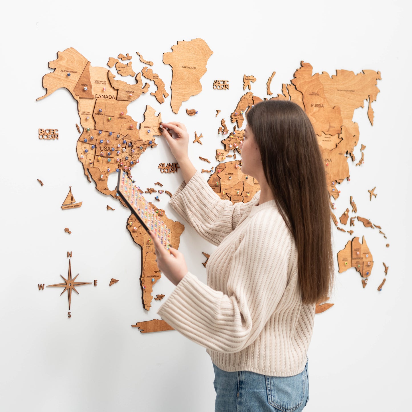 Oak Wooden Map - Premium Wall Art for Homes & Offices