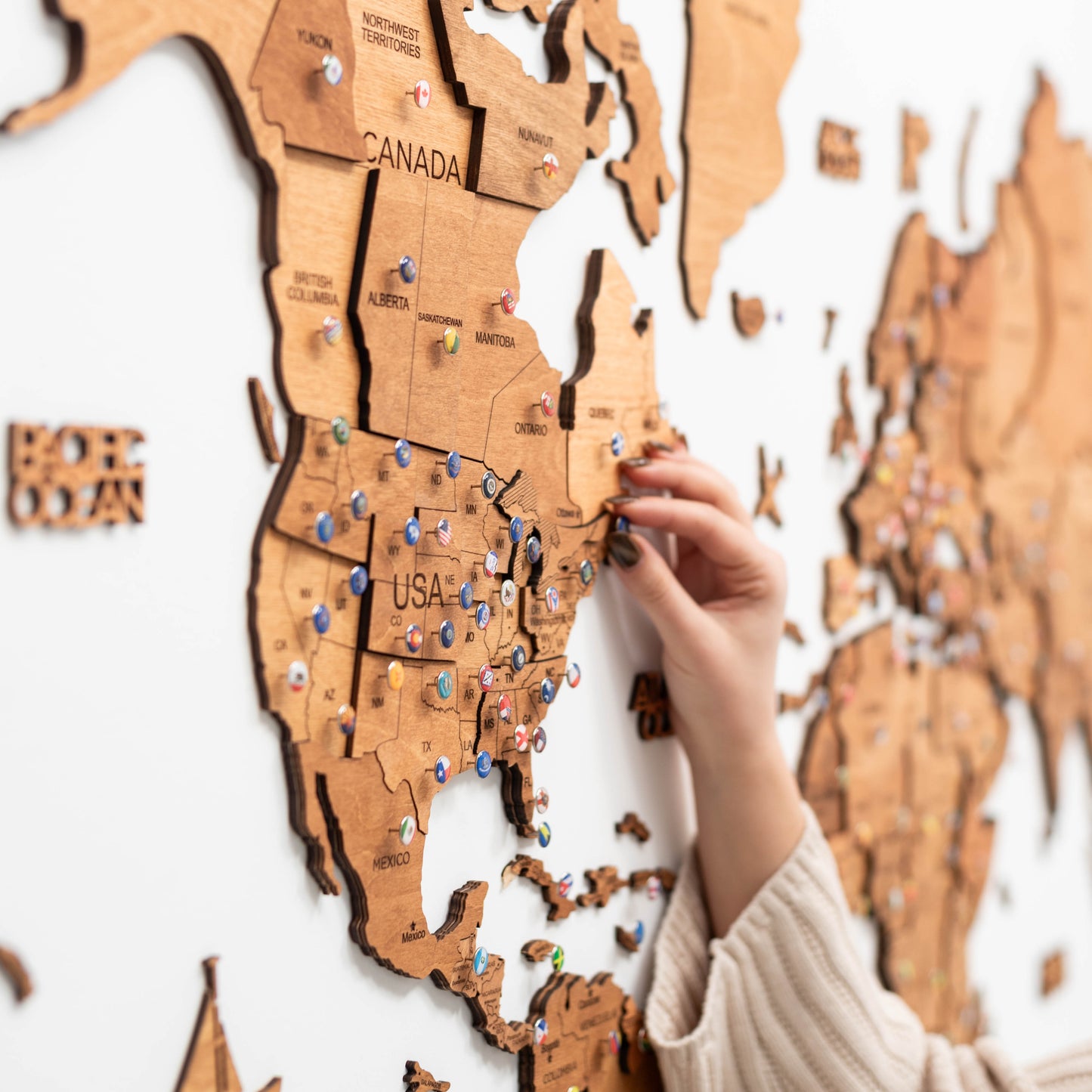 Home Wall Art - Oak Wooden Map for Travel Enthusiasts