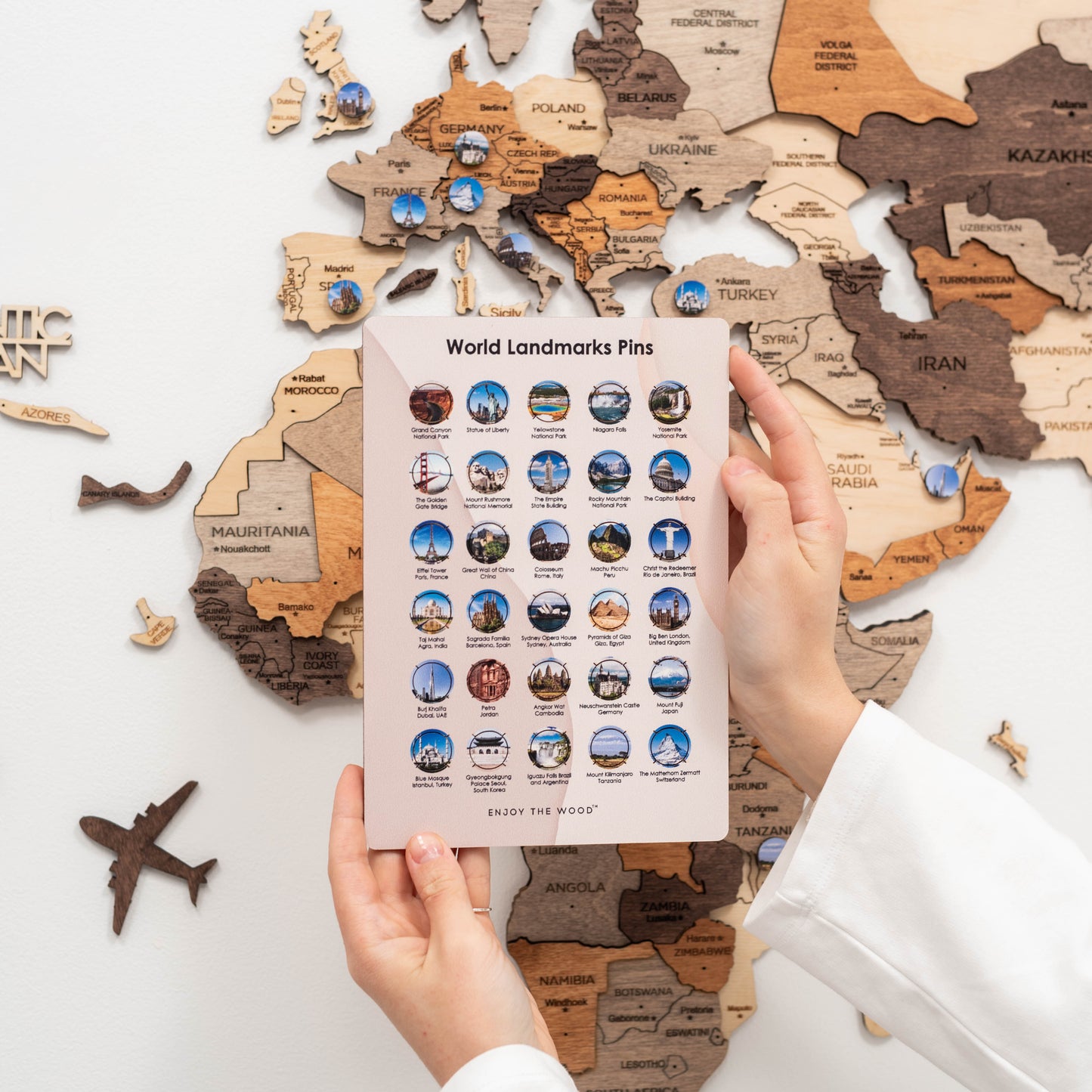 Landmark wooden pins – unique way to mark global adventures on your map