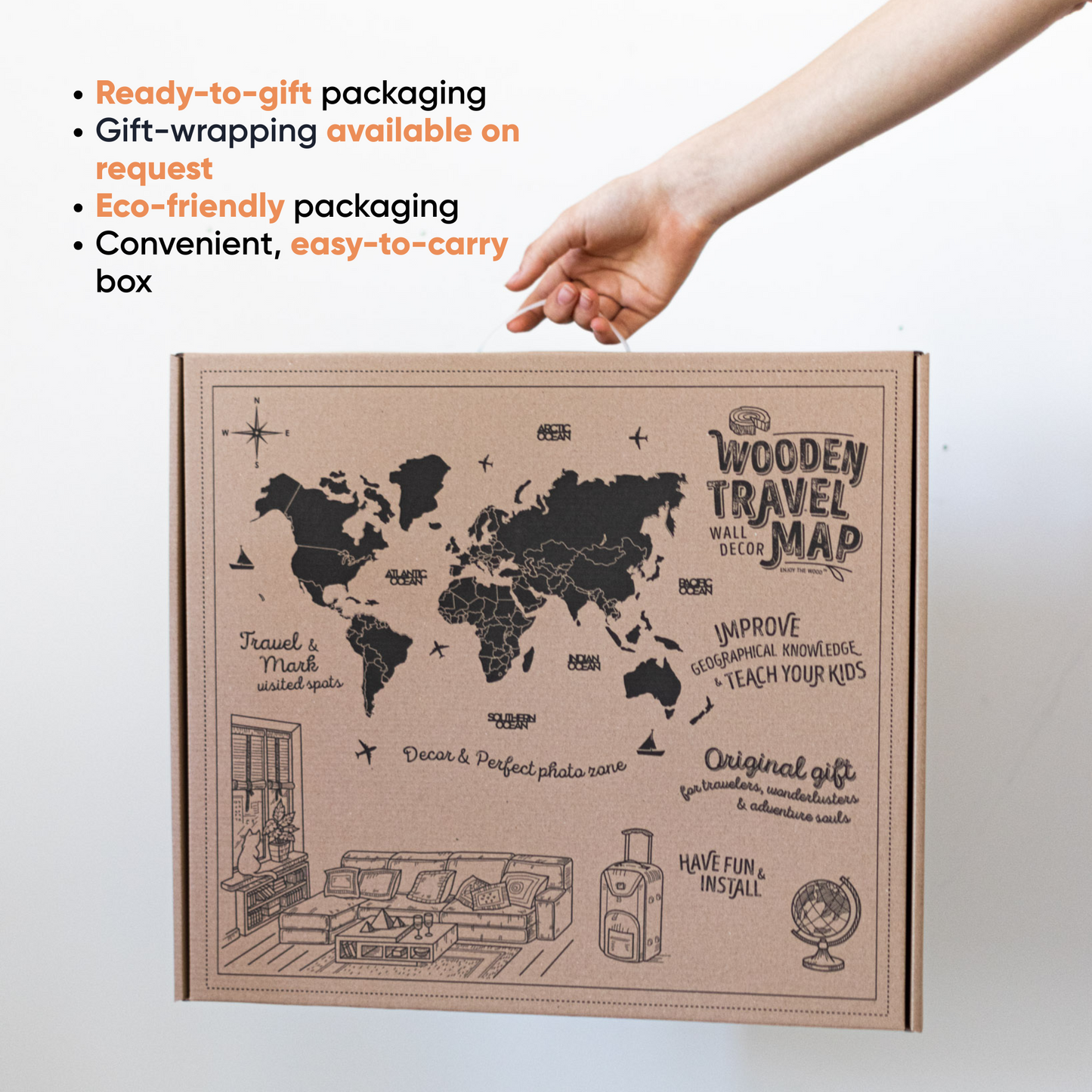 3D Wooden World Map - Multicolor