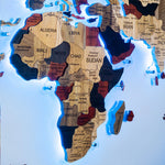 3D Solid Wooden World Map LED - Multicolor
