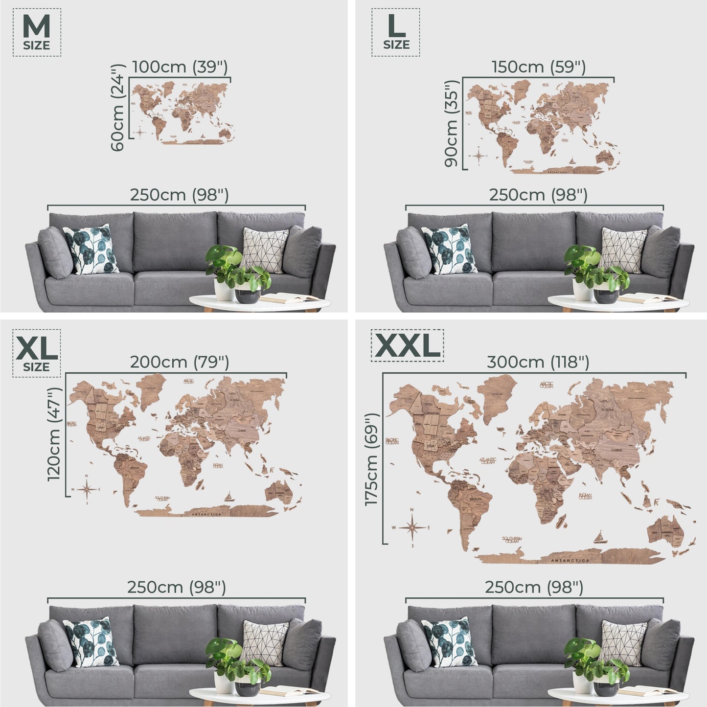 Terra Wooden Map with LED - Elegant illuminated decor for workspaces.