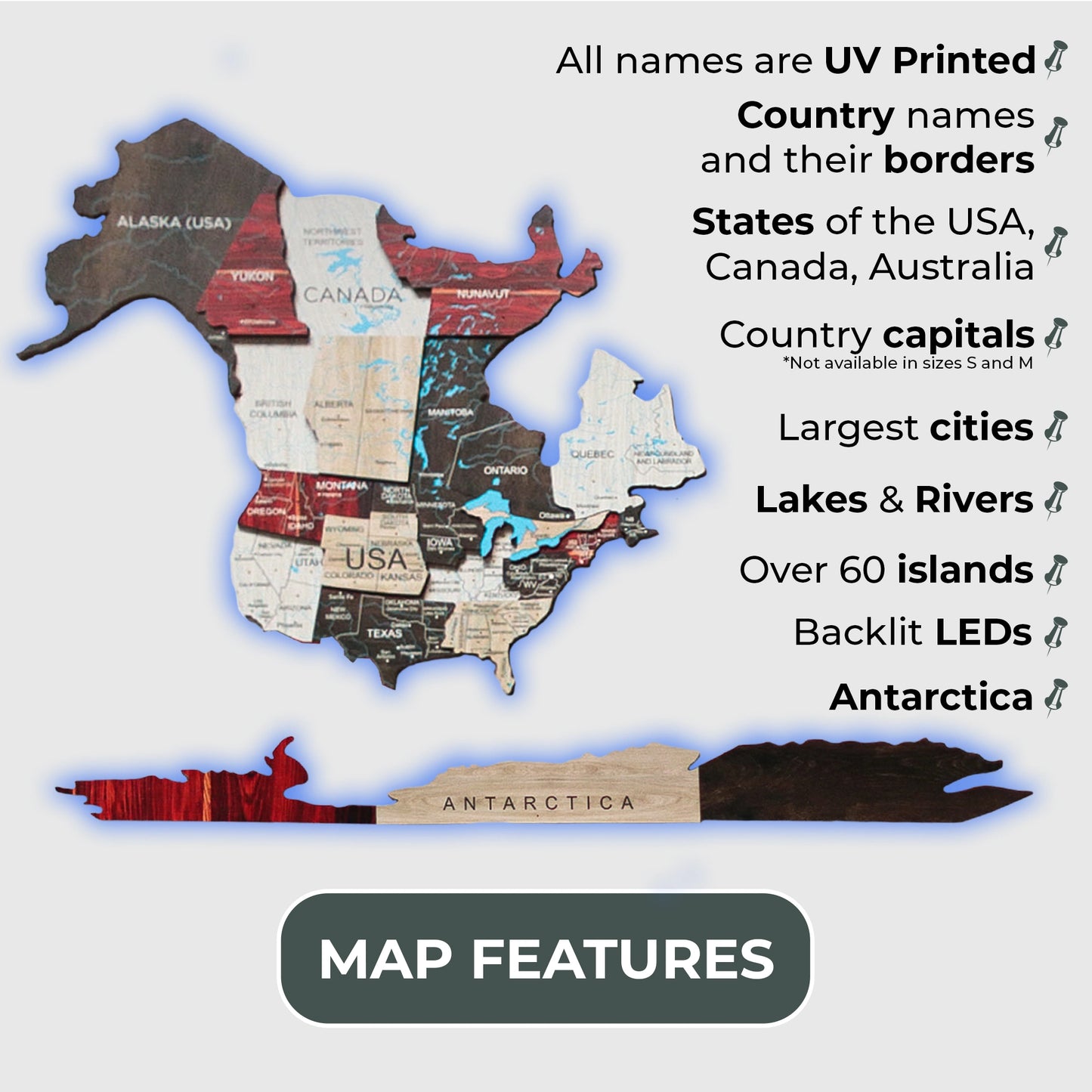 Urban Wooden Map with LED - Stylish glowing wall art for professional settings.