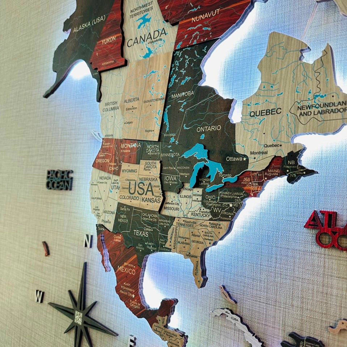 Urban Wooden Map LED 3.0 - Creative glowing art for learning environments.