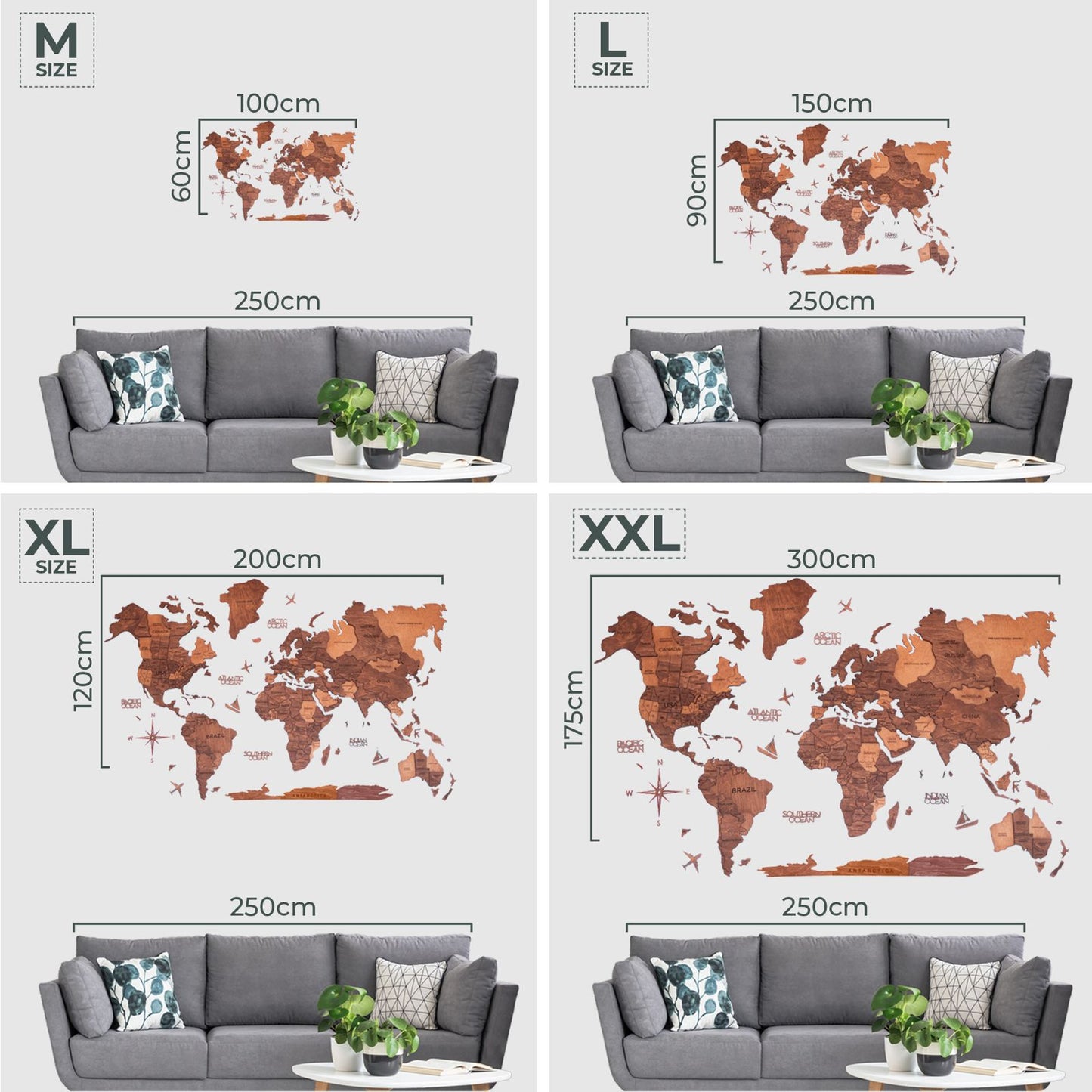 3D Wooden World Map - Oak