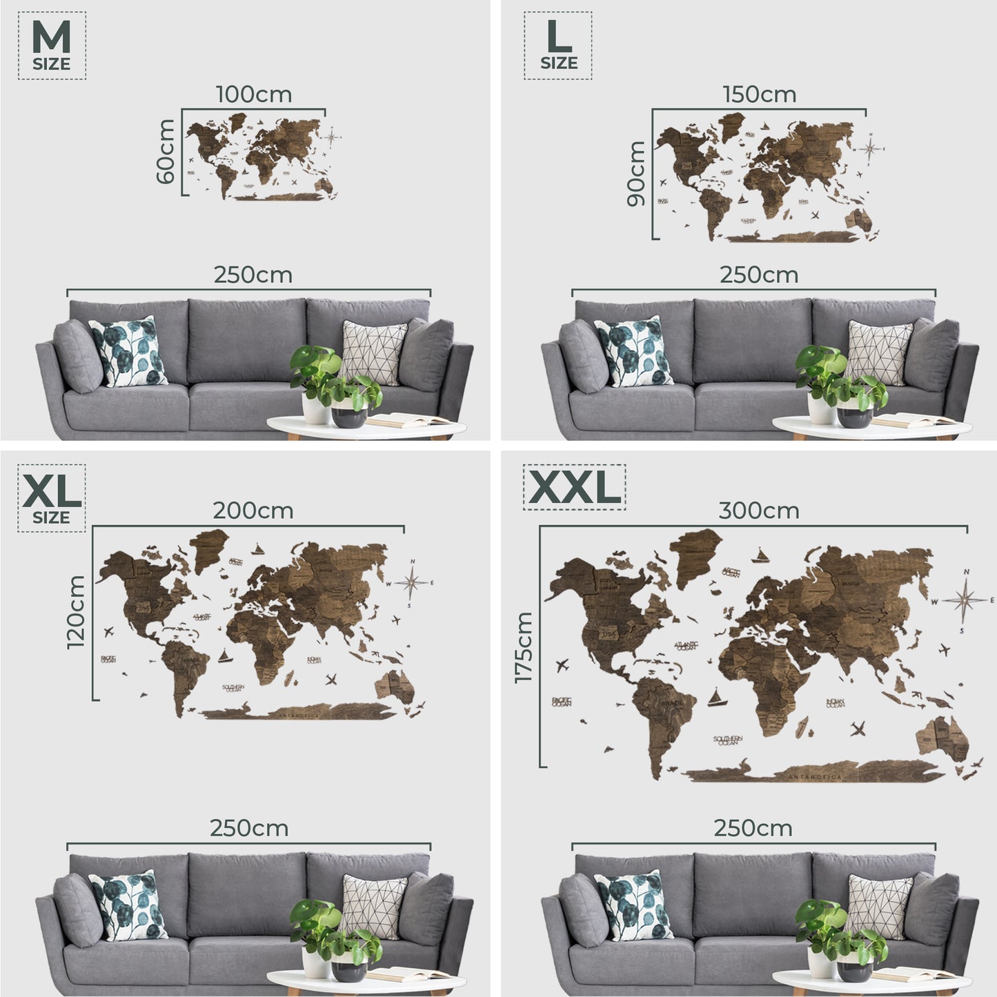 Dark Walnut World Map - Personalized Wall Decor for Travelers