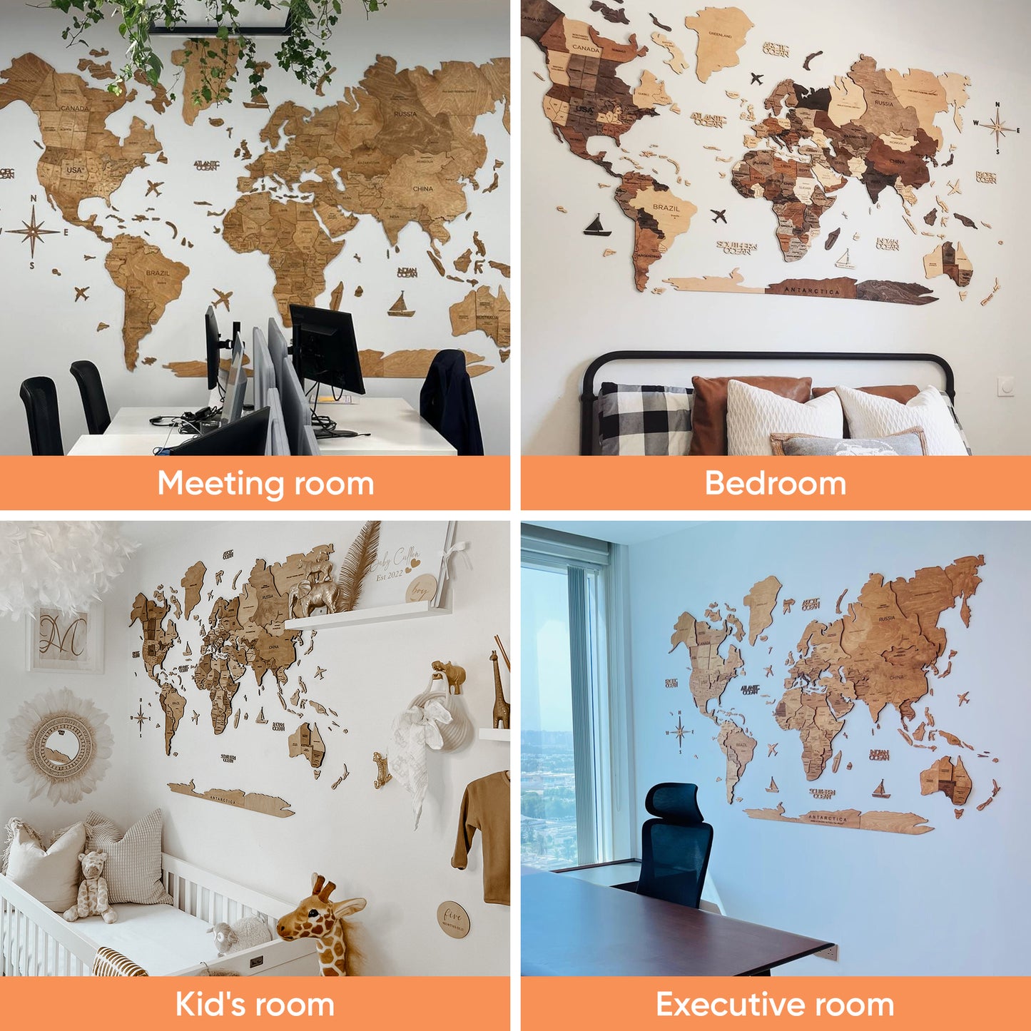Oak World Map - Custom Travel-Inspired Wall Art