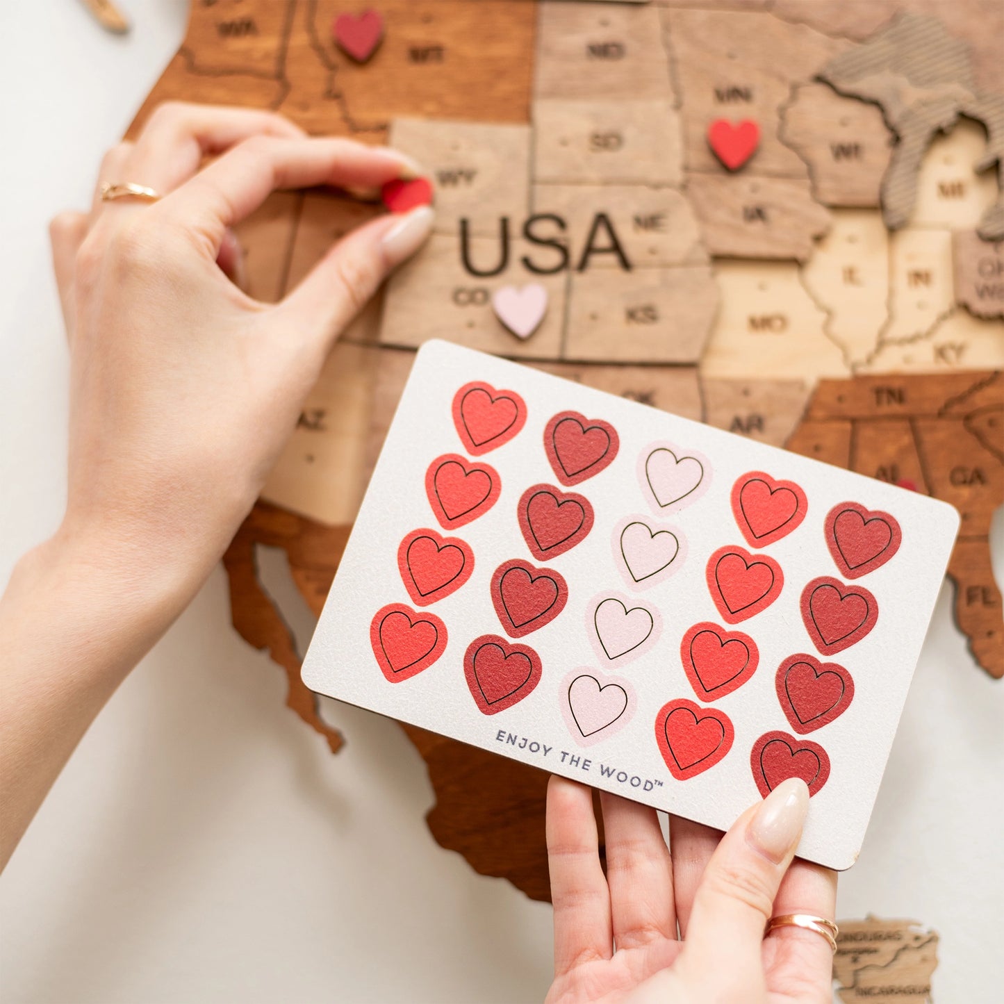 Wooden love pins set – romantic way to personalize your wooden world map