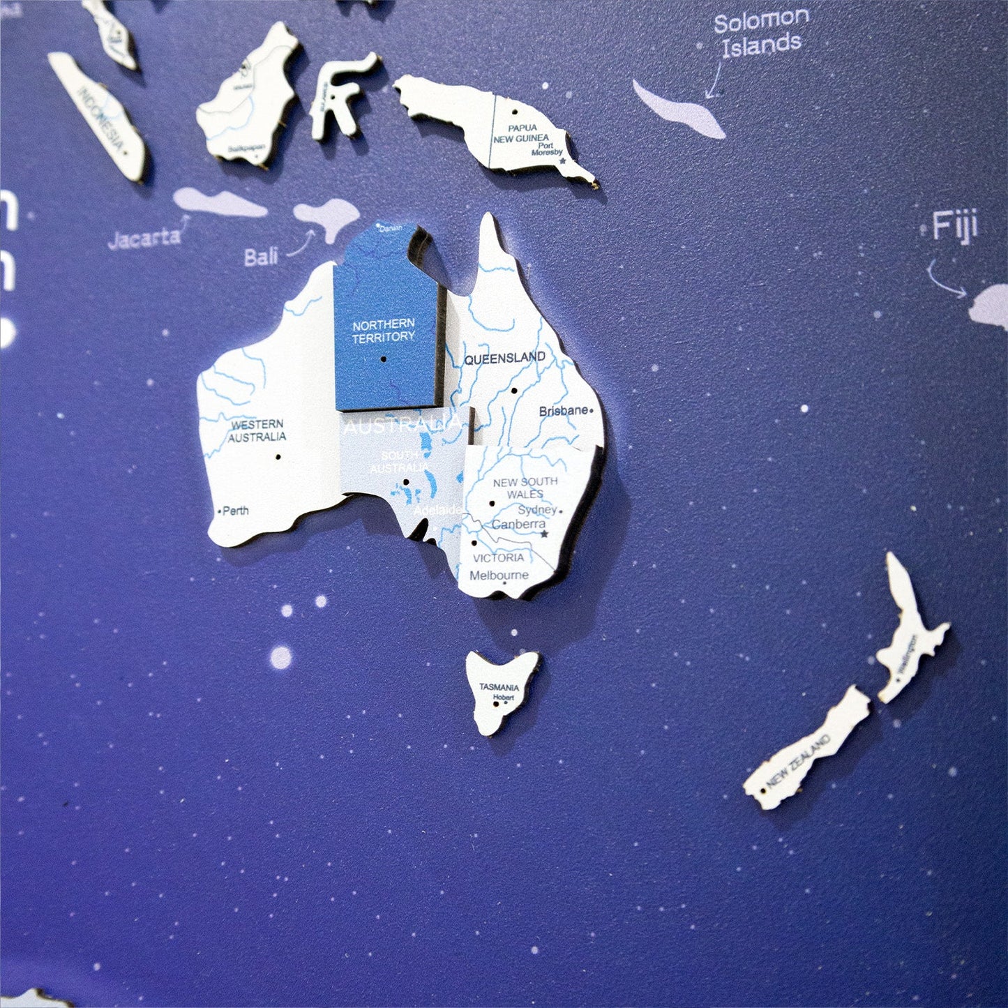 3D Wooden World Map on Panel - Aqua Space