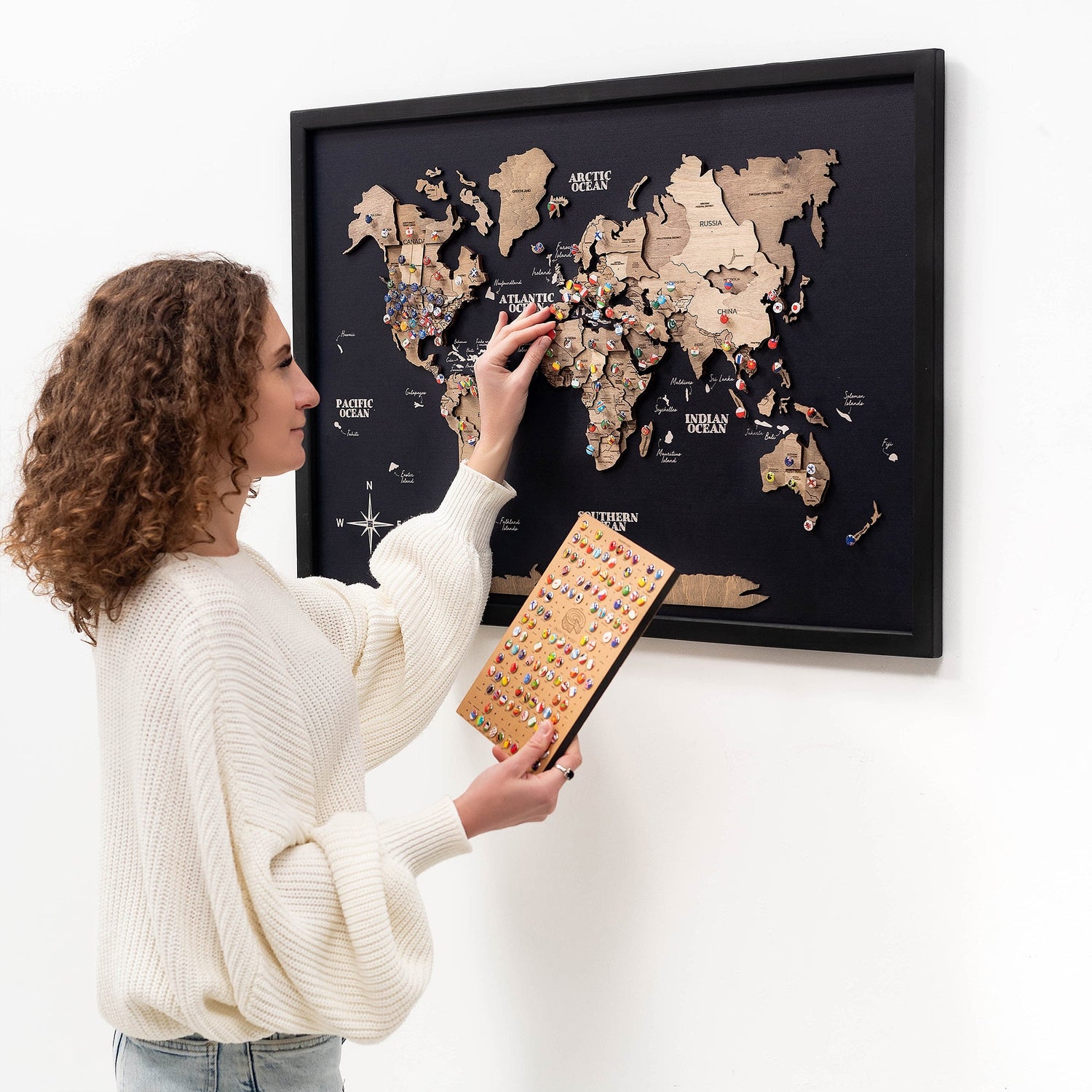 Framed Wooden World Maps
