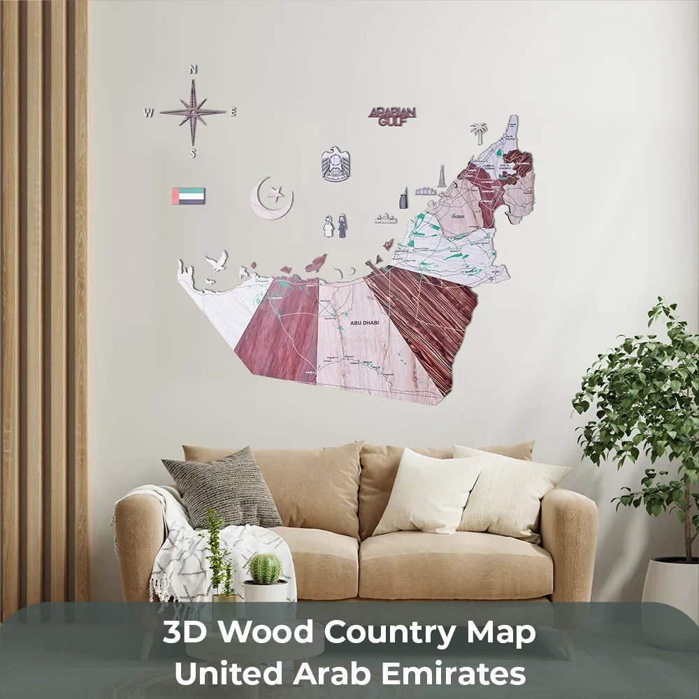 3D Wood Map of United Arab Emirates | UAE 🇦🇪 - Premium Wall Decor & Gift, Eco-Friendly & Handcrafted