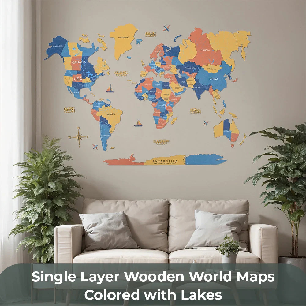 2D Wooden World Map - Handcrafted Wall Decor & Unique Gift, Eco-Friendly & Customizable