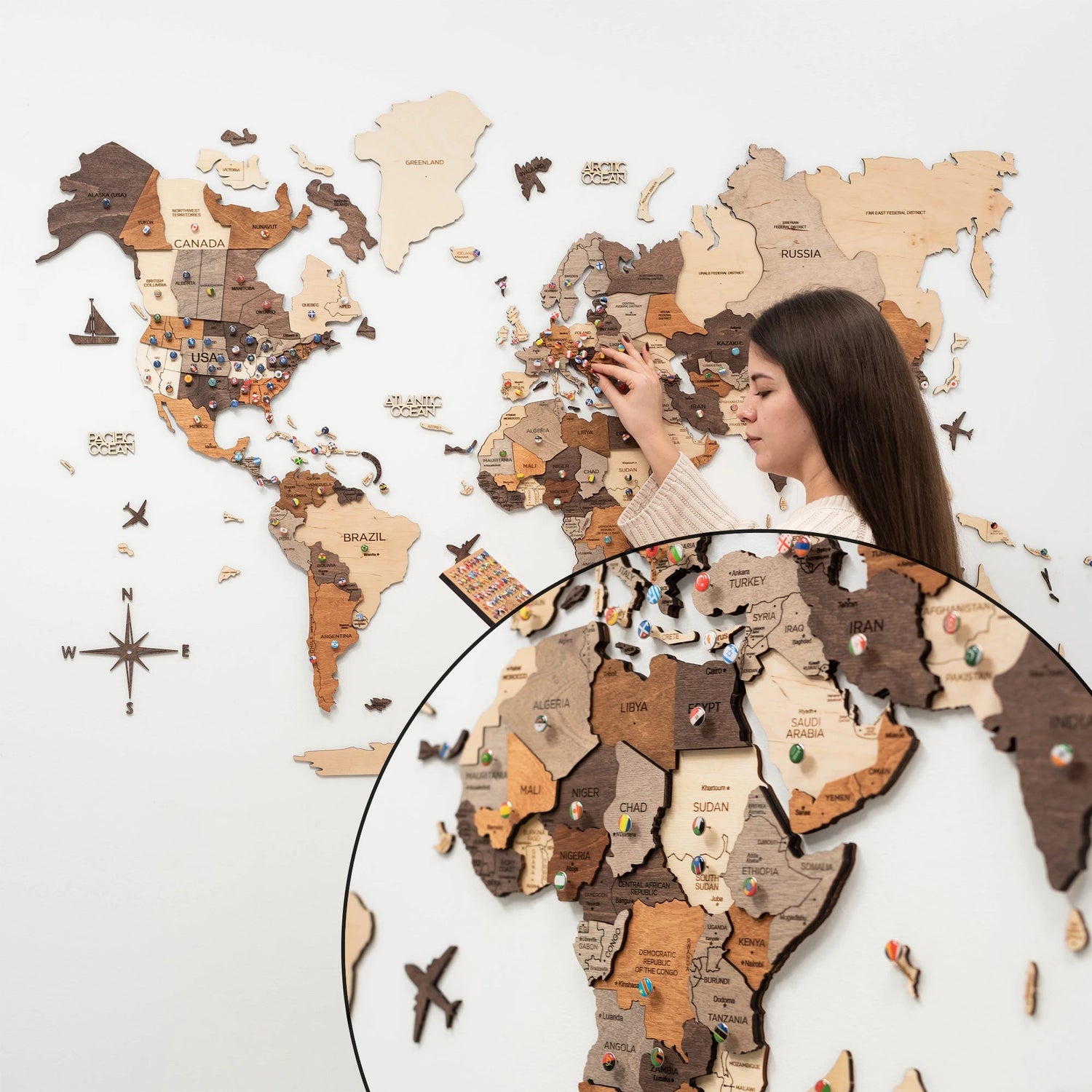 Arabic Wooden World Map wall décor for luxury homes in Saudi Arabia