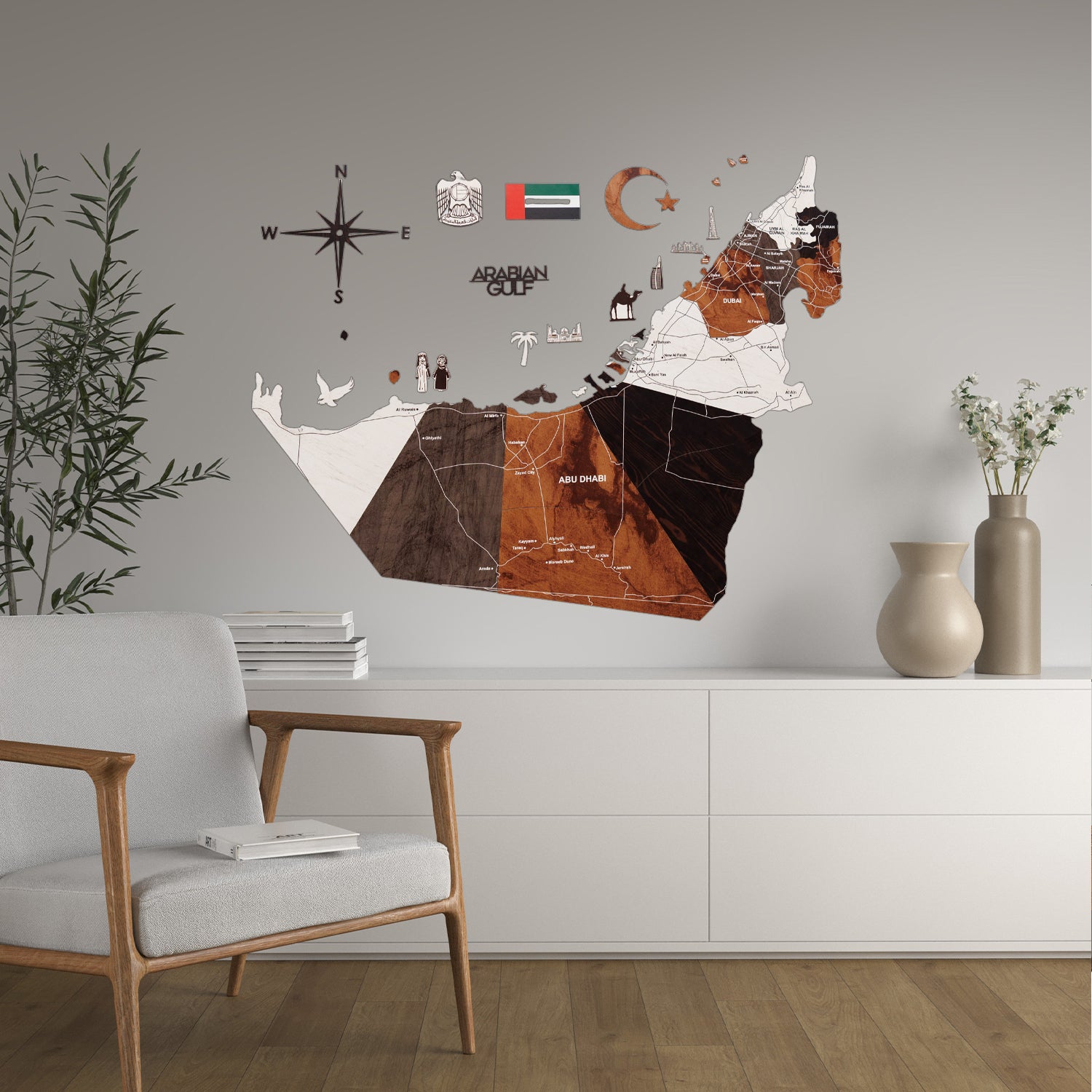 3D Wooden UAE Map Wood tone - Minimalist Wall Art for UAE Day