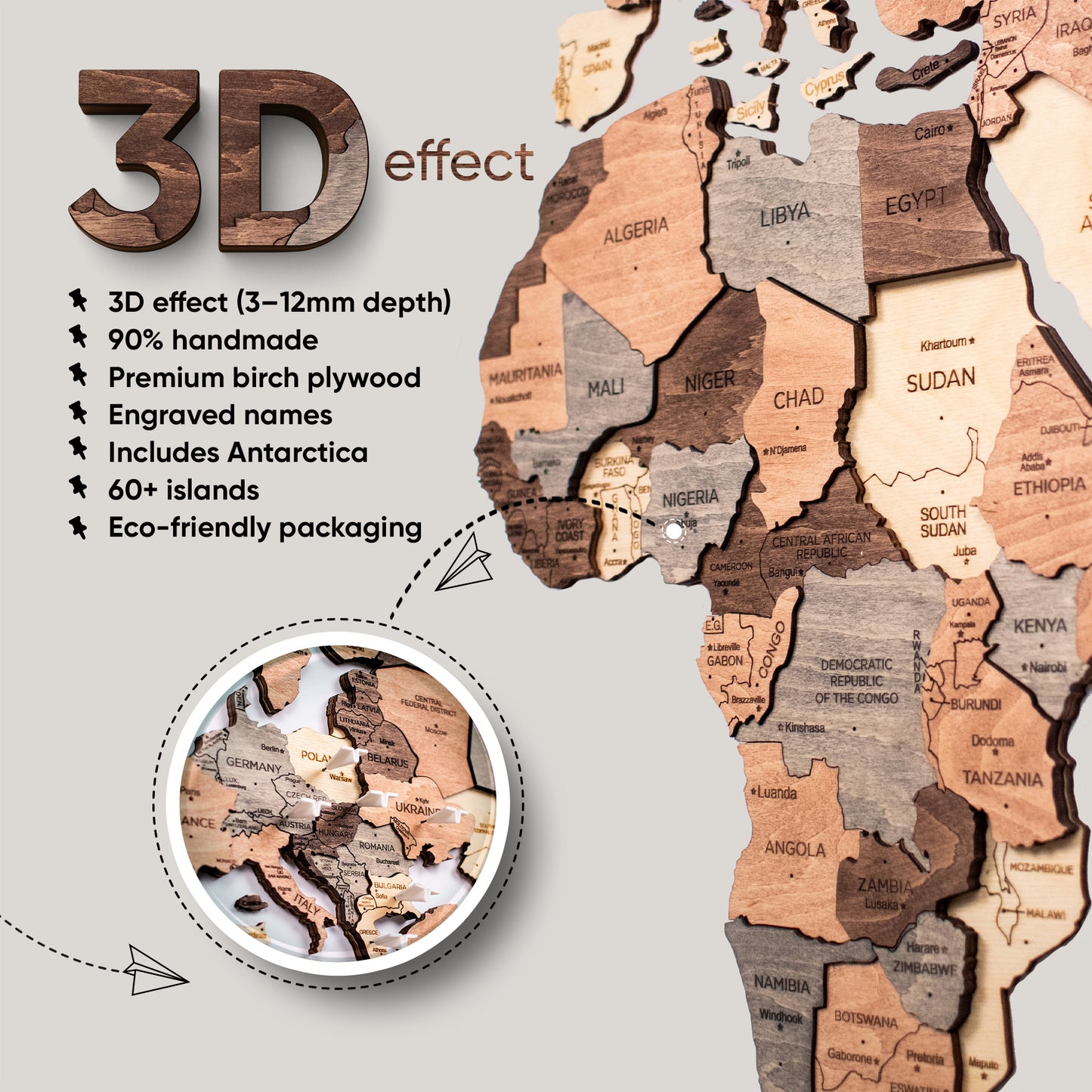 Handcrafted Smokey Wooden Map - Unique Travel-Inspired Gift