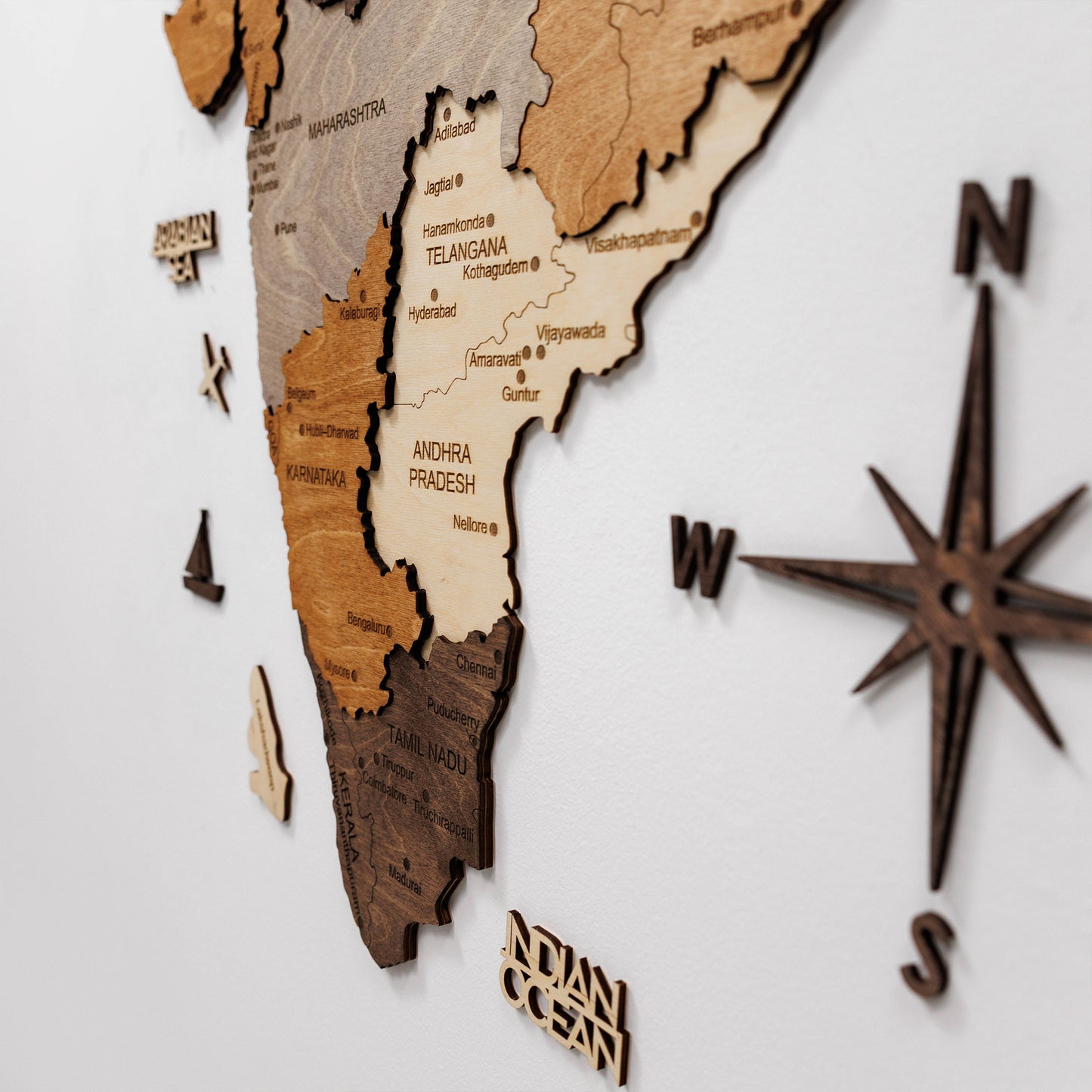 India 3D Wooden Map - Multicolor