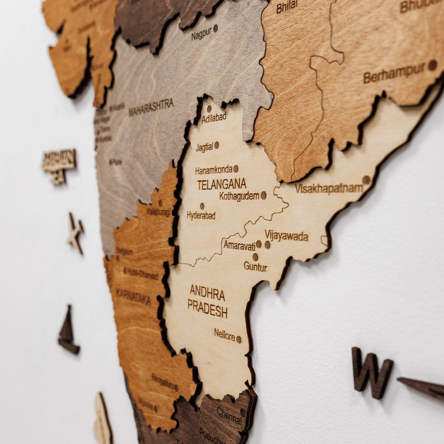 India 3D Wooden Map - Multicolor