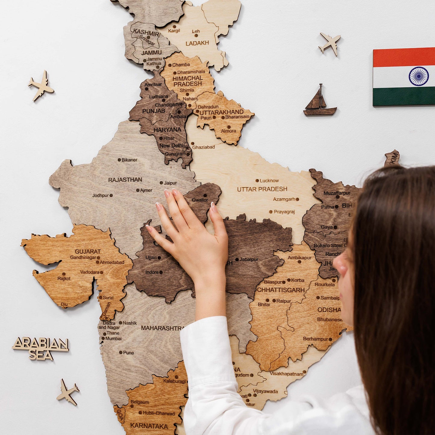 India 3D Wooden Map - Multicolor