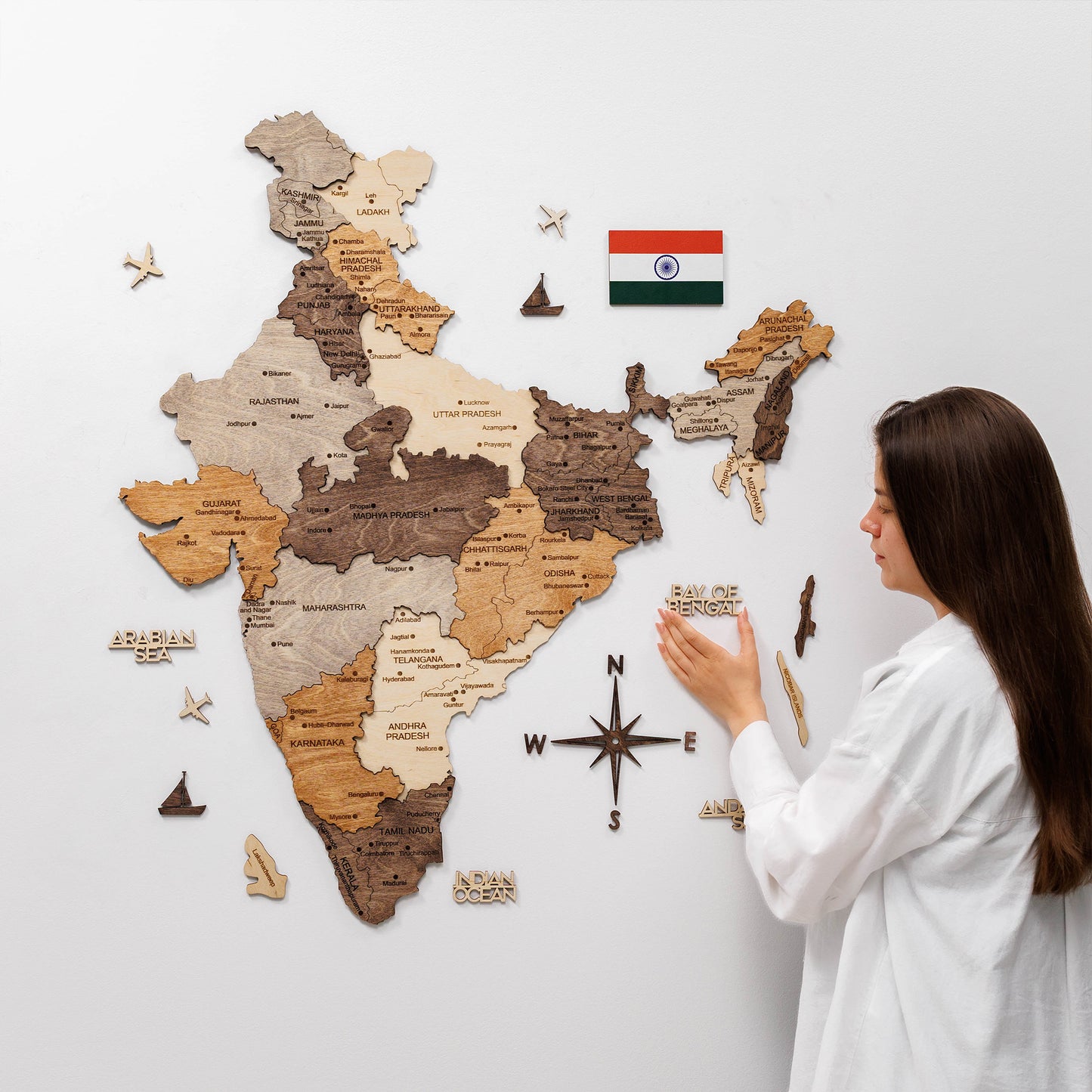 India 3D Wooden Map - Multicolor