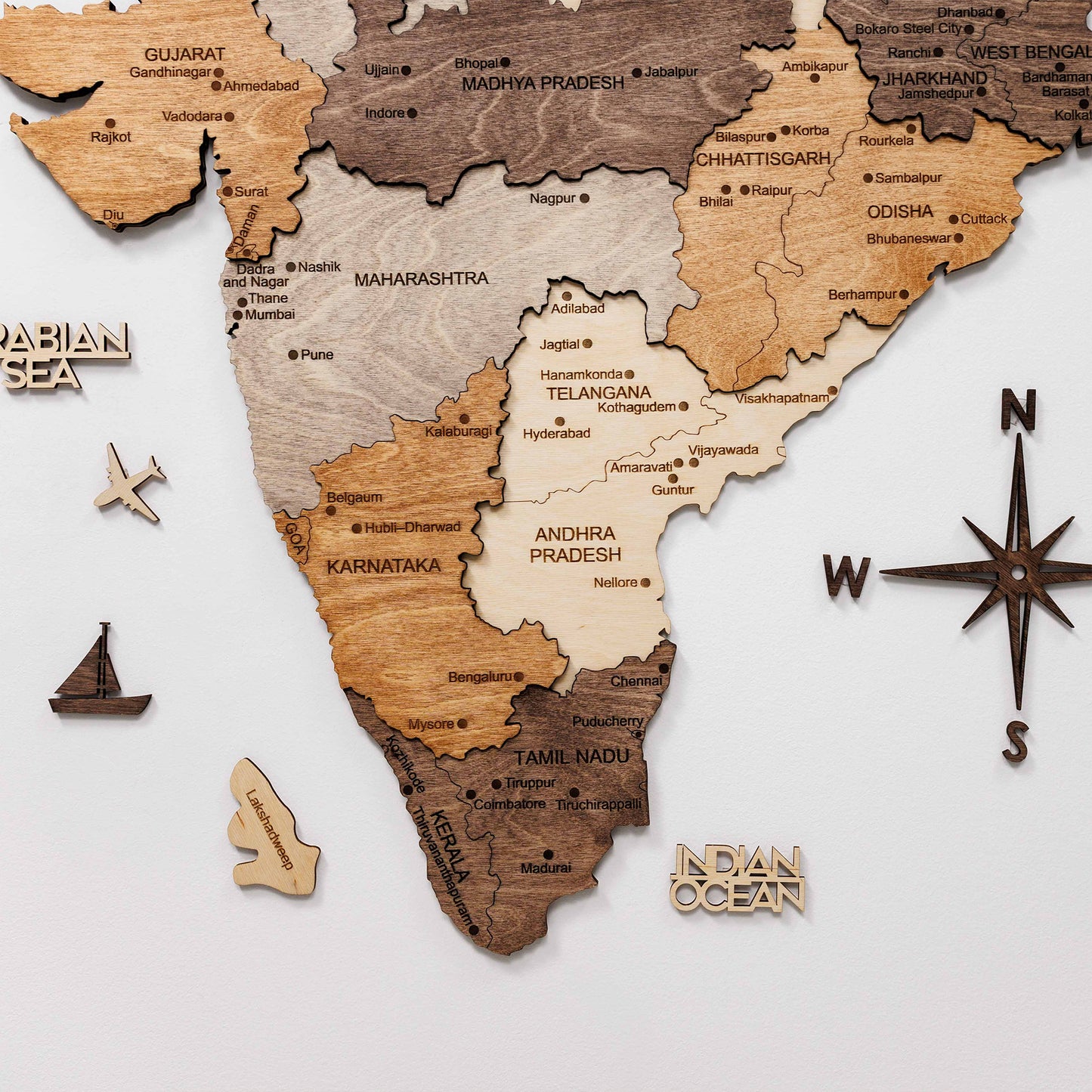 India 3D Wooden Map - Multicolor