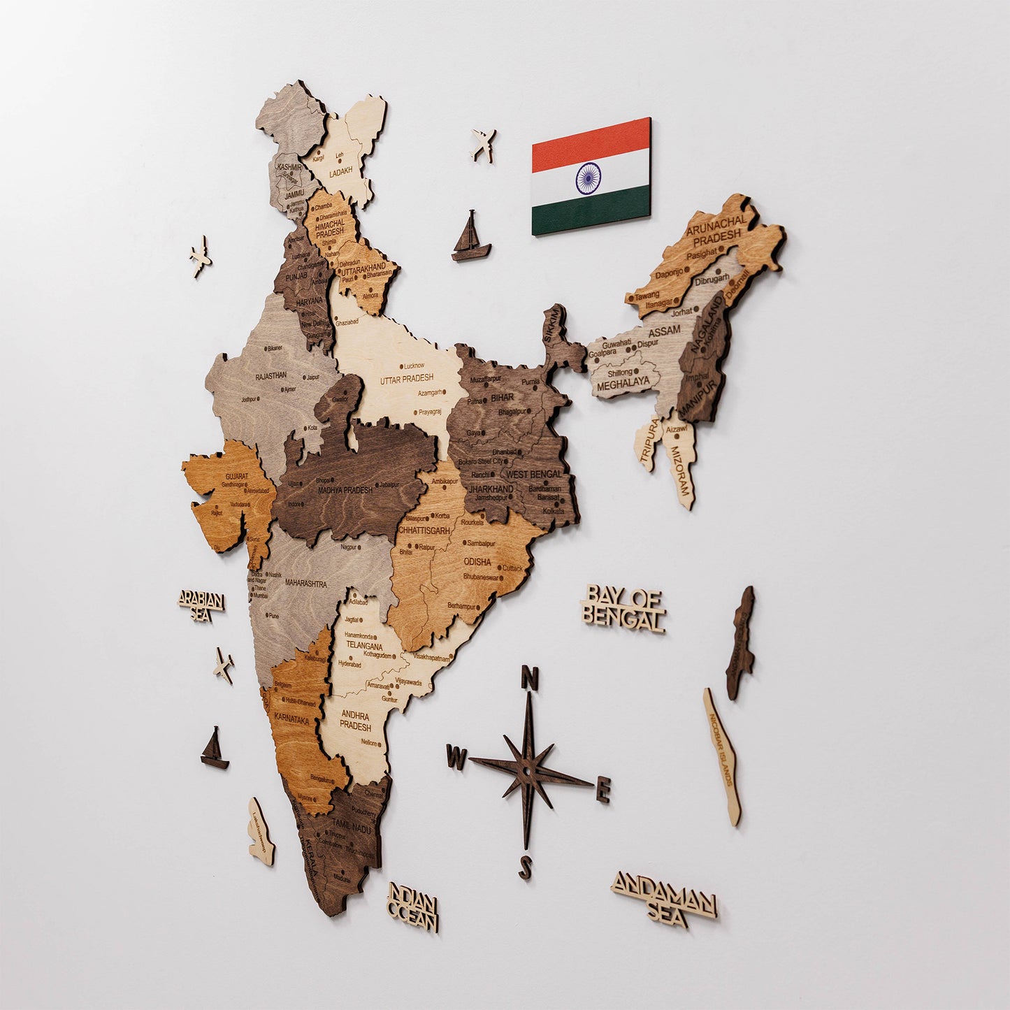 India 3D Wooden Map - Multicolor